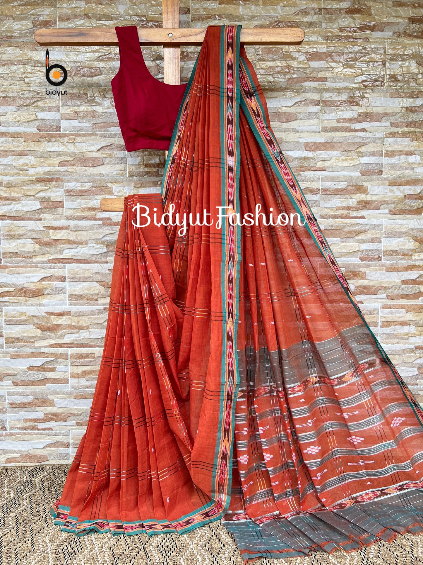 Handlooms of Odisha Jagatsinghpur Suta Ikat Cotton saree Brown color