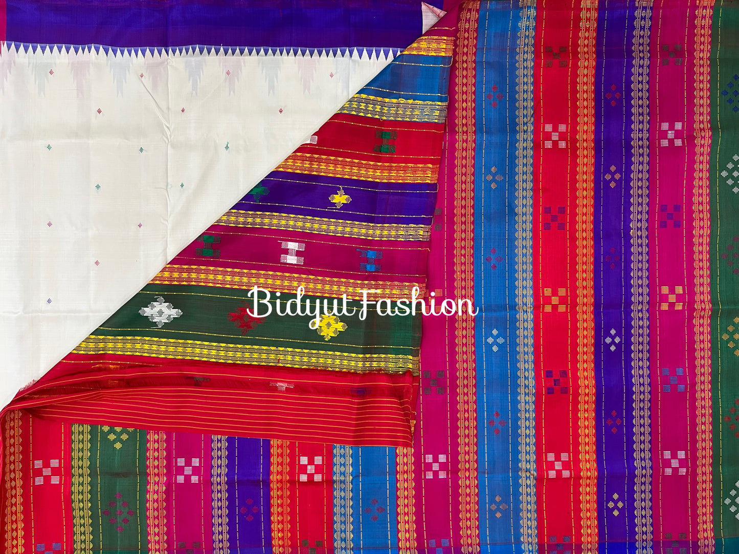 Handlooms of Odisha Berhampuri Double Palla Silk Saree White color