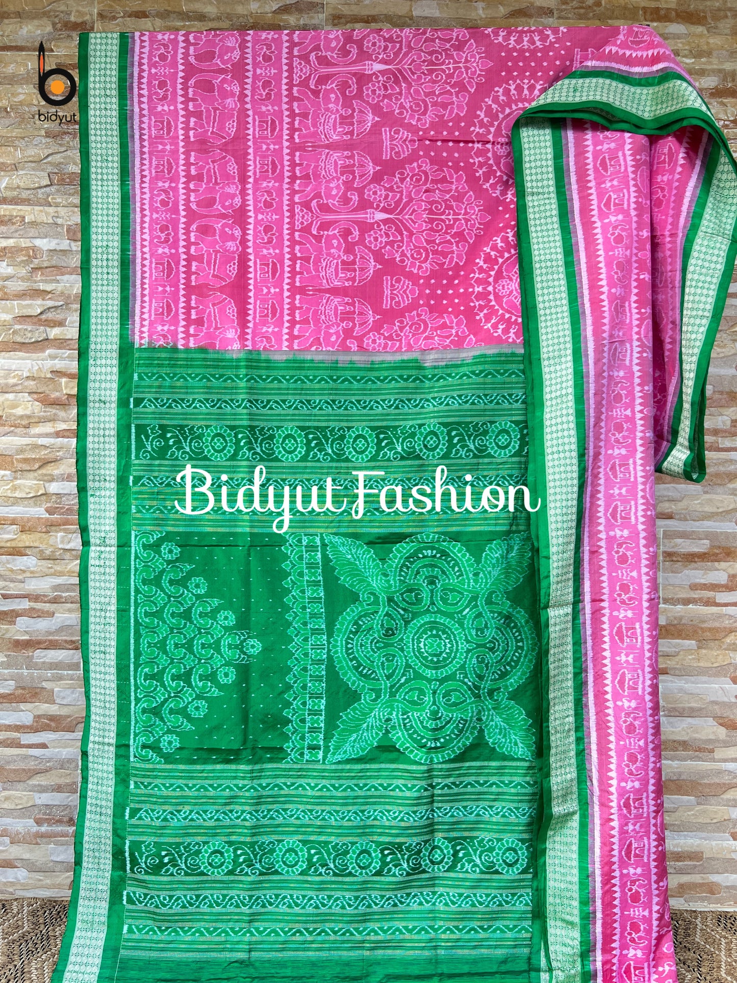Handlooms of Odisha Sambalpuri Ikat Silk Saree Pink color