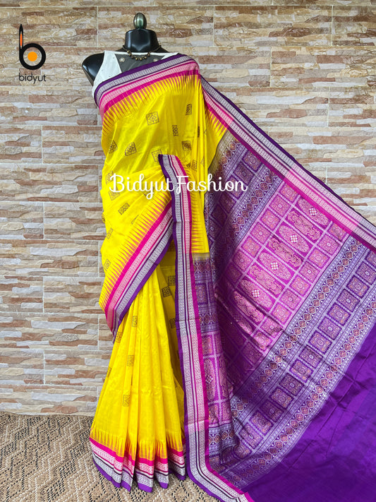 Handlooms of Odisha Sambalpuri Bomkai Silk Saree Yellow color