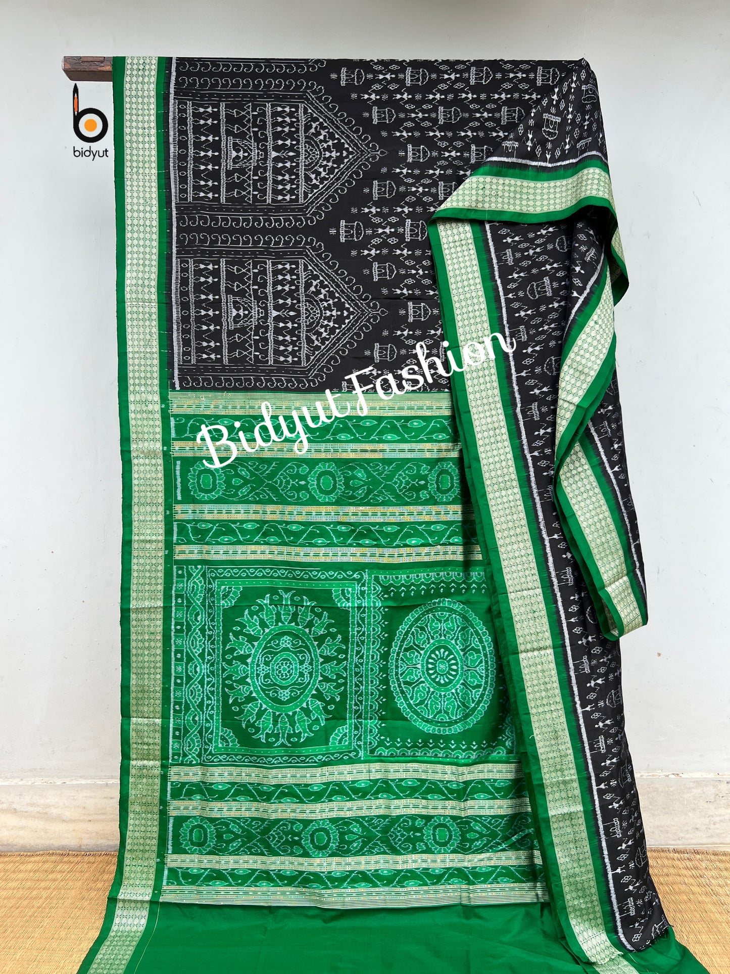 Handlooms of Odisha Sambalpuri Tribal motif Ikat Silk Saree Black Color