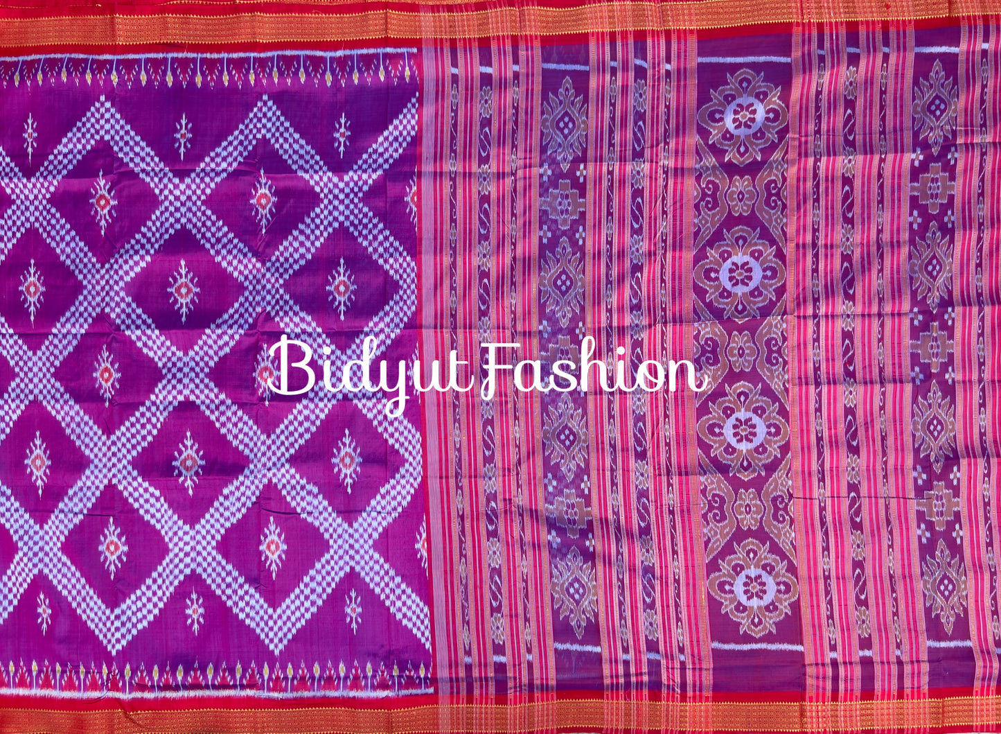 Handlooms of Odisha Nuapatna Khandua Taraballi Ikat Silk Saree Magenta color