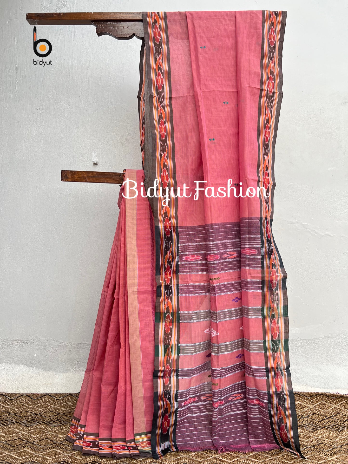 Handlooms of Odisha Jagatsinghpur Suta Ikat Cotton saree Pink color