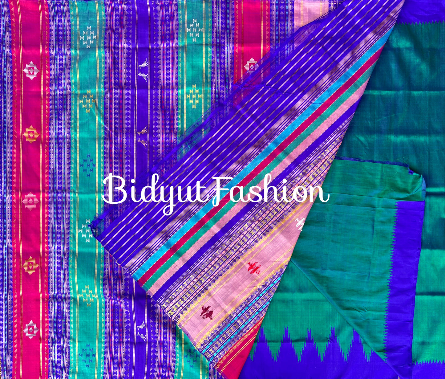 Handlooms of Odisha Berhampuri Double Palla Silk Saree Teal Color