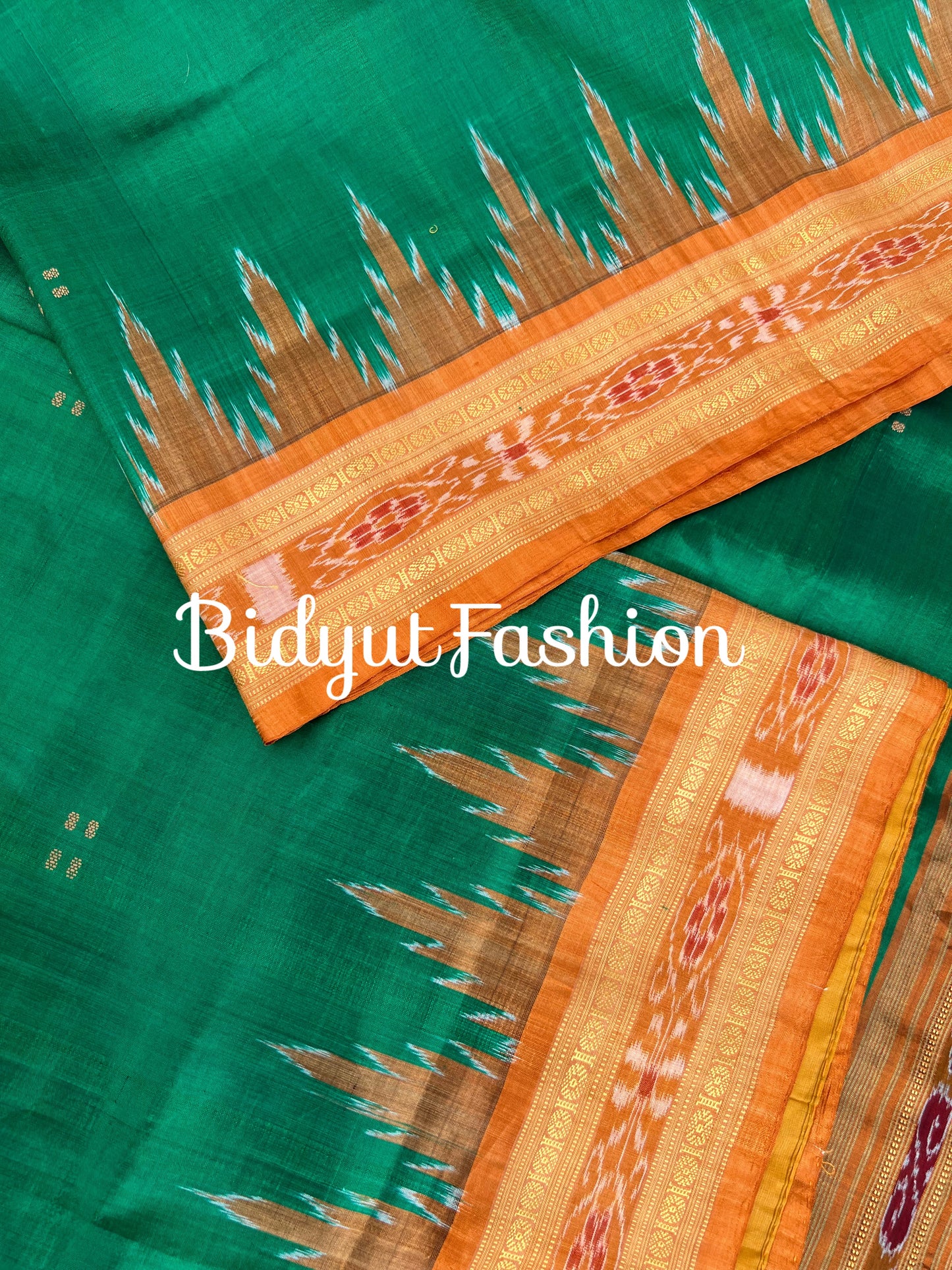 Odisha handloom Nuapatna Khandua Ikat Silk Saree Green Color