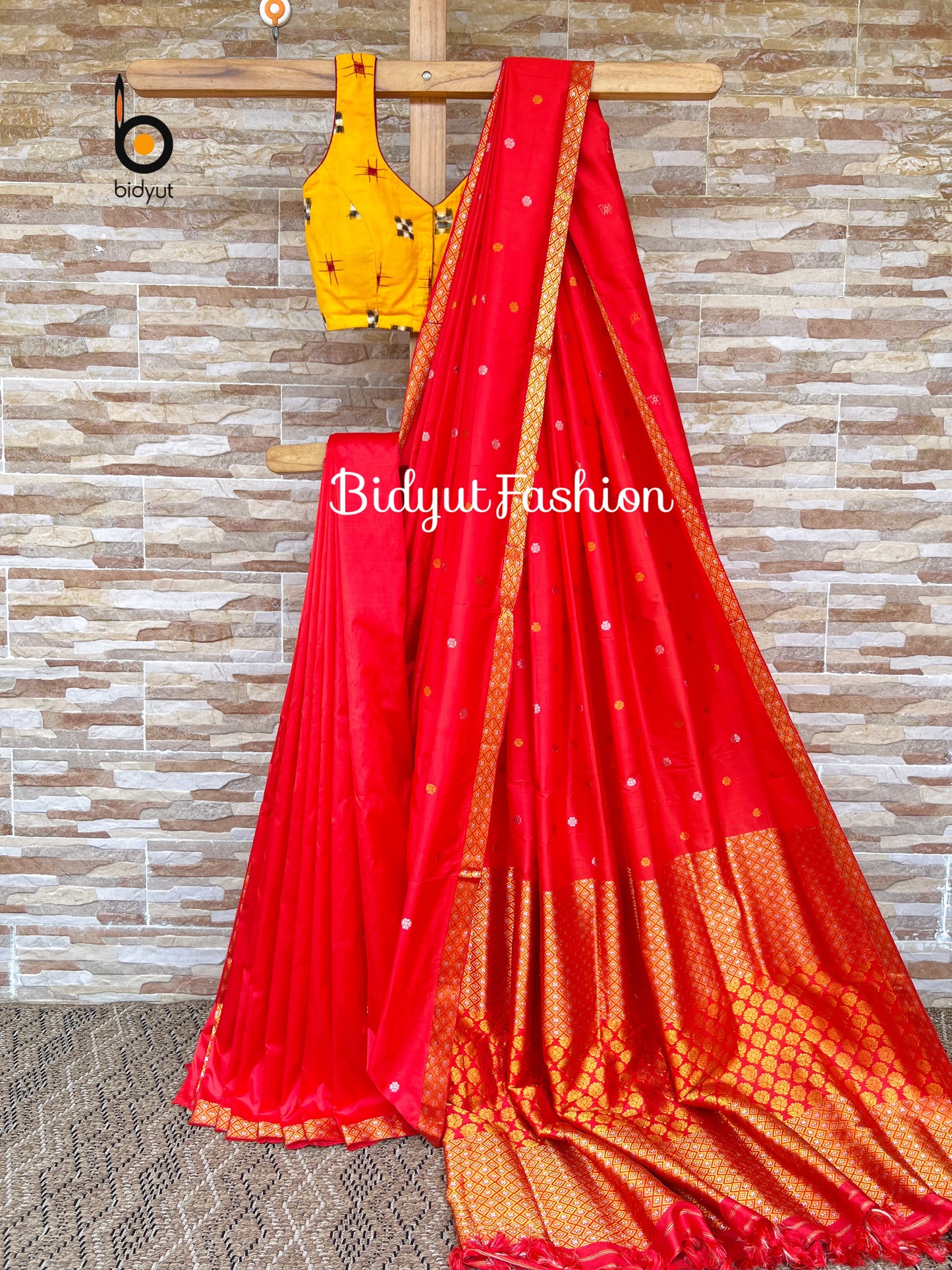 Handlooms of Assam Paat Silk Saree - Vermilion Red Color