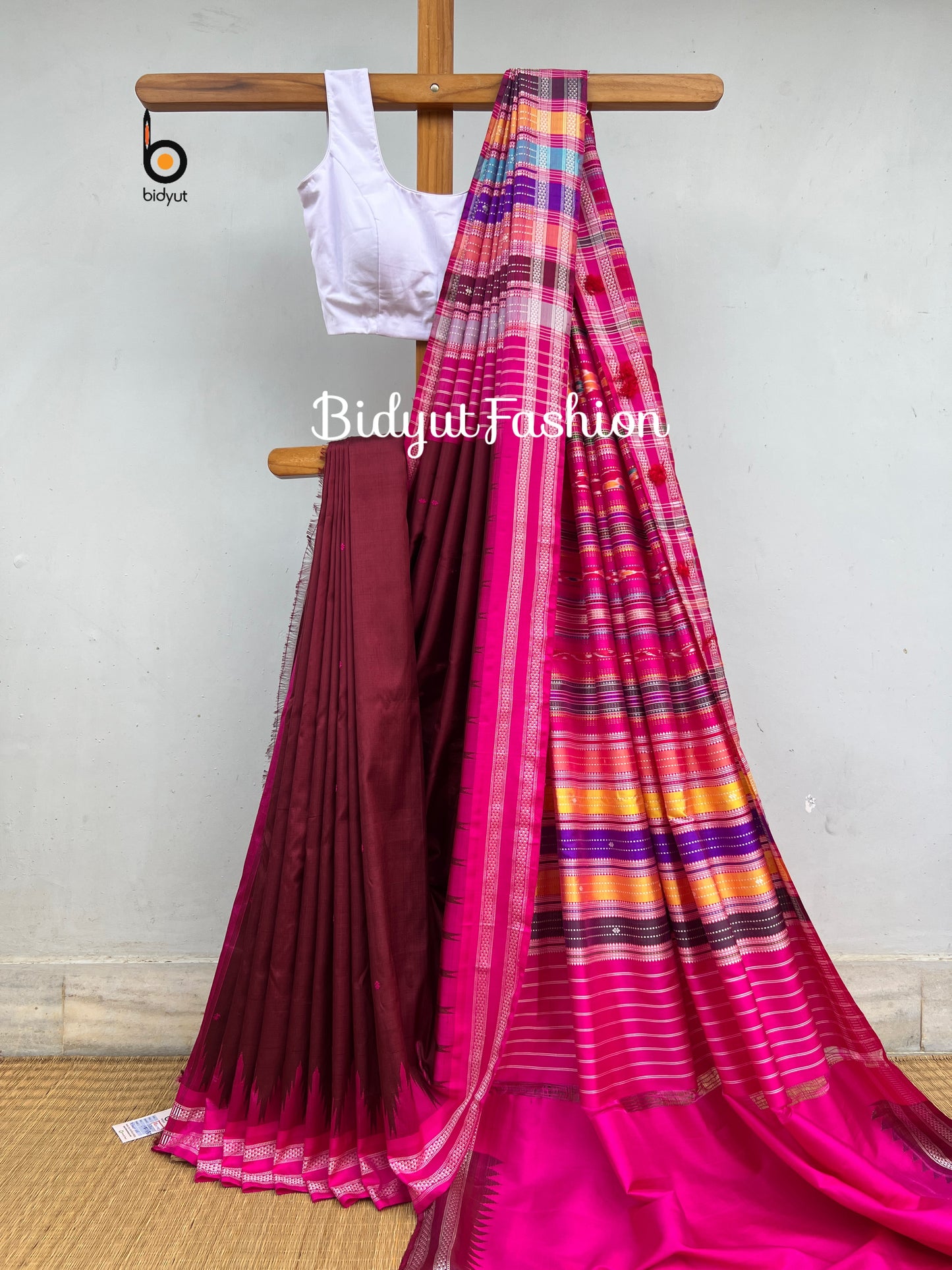 Maroon color Berhampuri Double Palla Silk Saree |Odisha handloom Silk