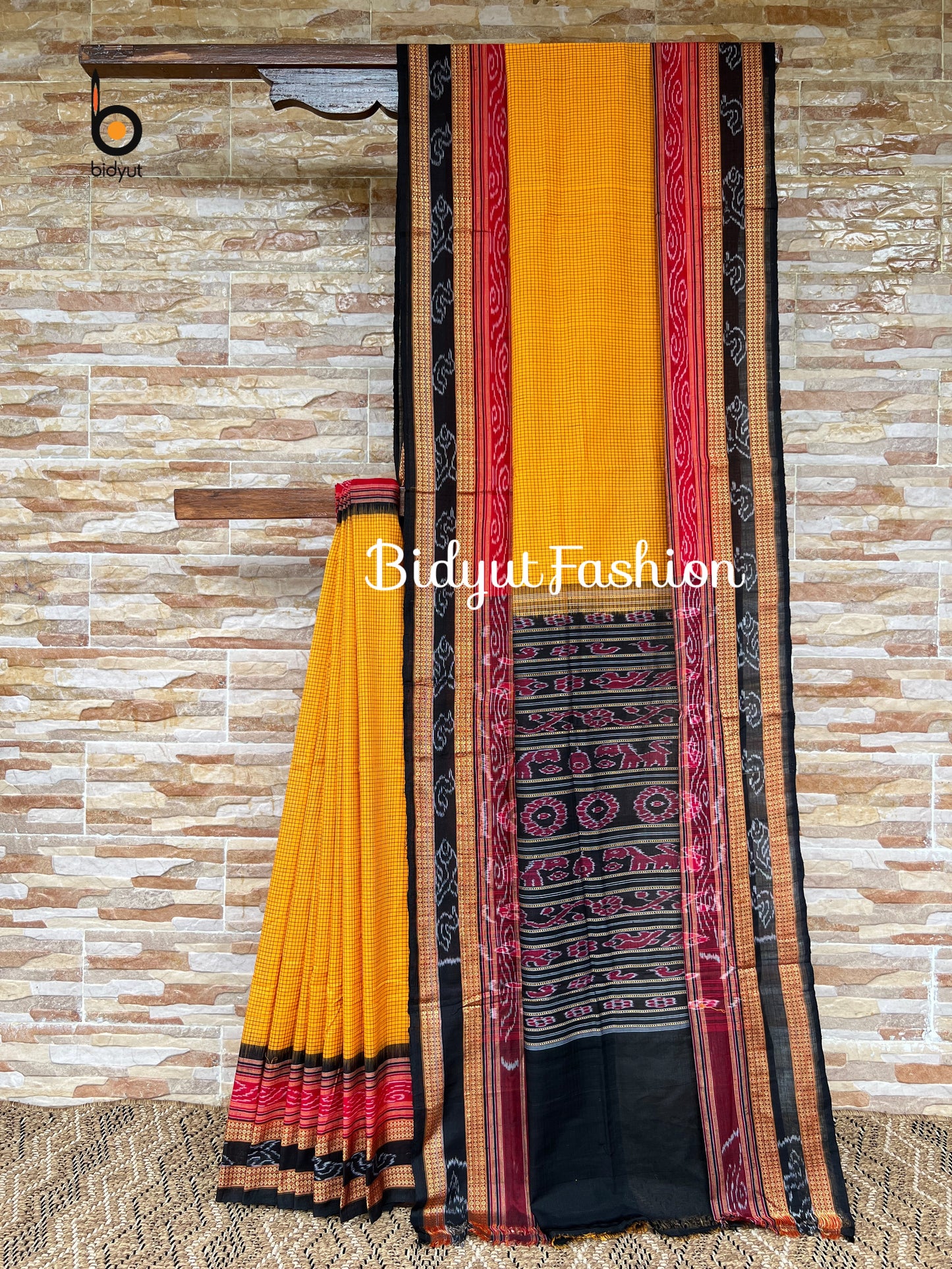 Handlooms of Odisha Sachipar Sambalpuri Ikat Cotton Sarees Yellow color