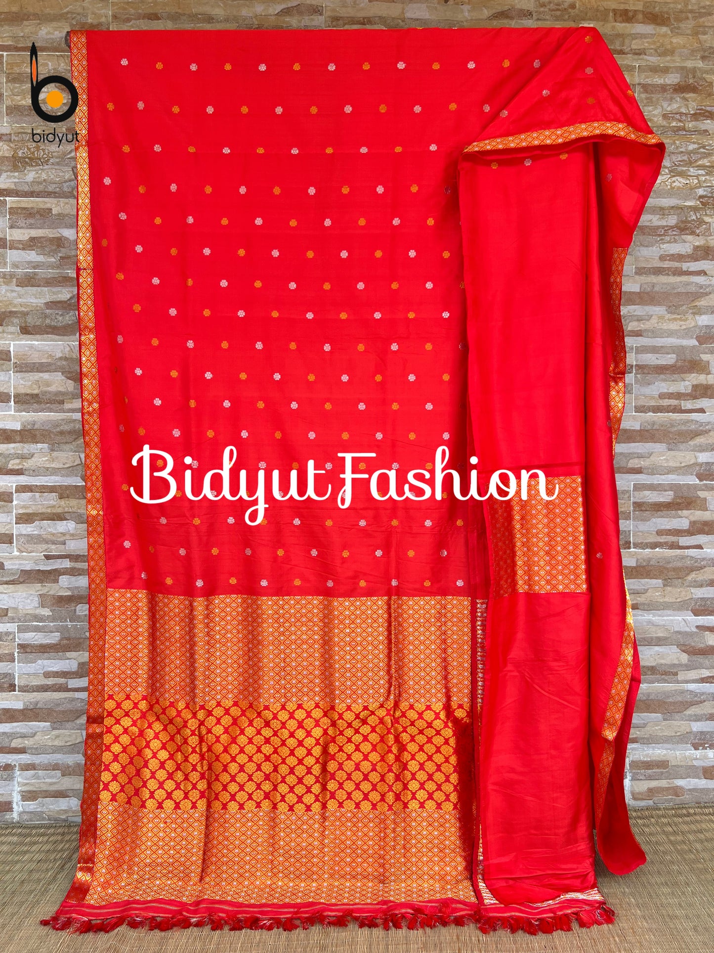 Handlooms of Assam Paat Silk Saree - Vermilion Red Color