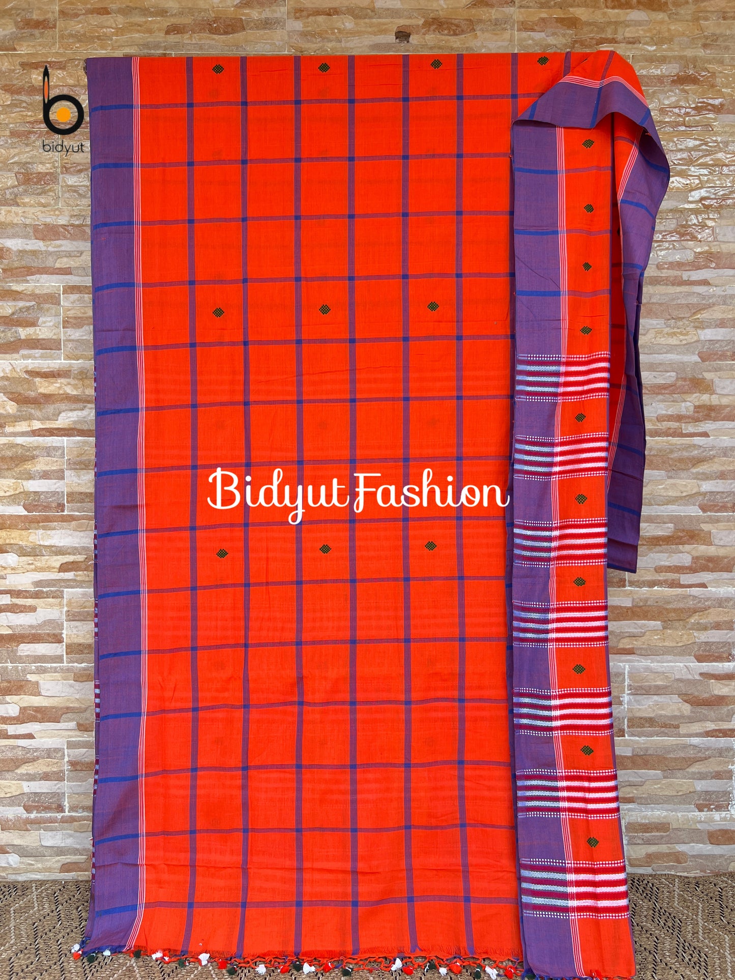 Handlooms of Odisha Santhal Tribal Cotton Sarees Orange color