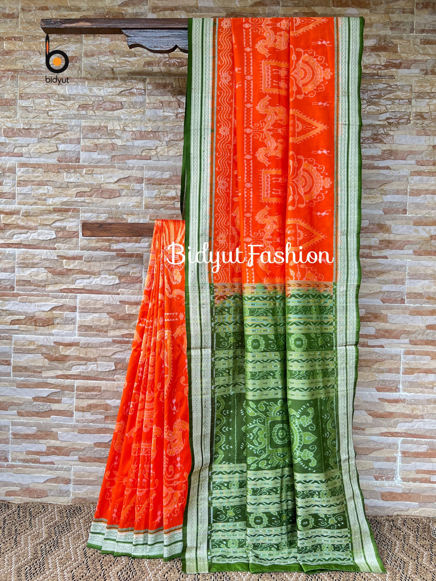 Handlooms of Odisha Sambalpuri exclusive Ikat Silk Saree Orange Color