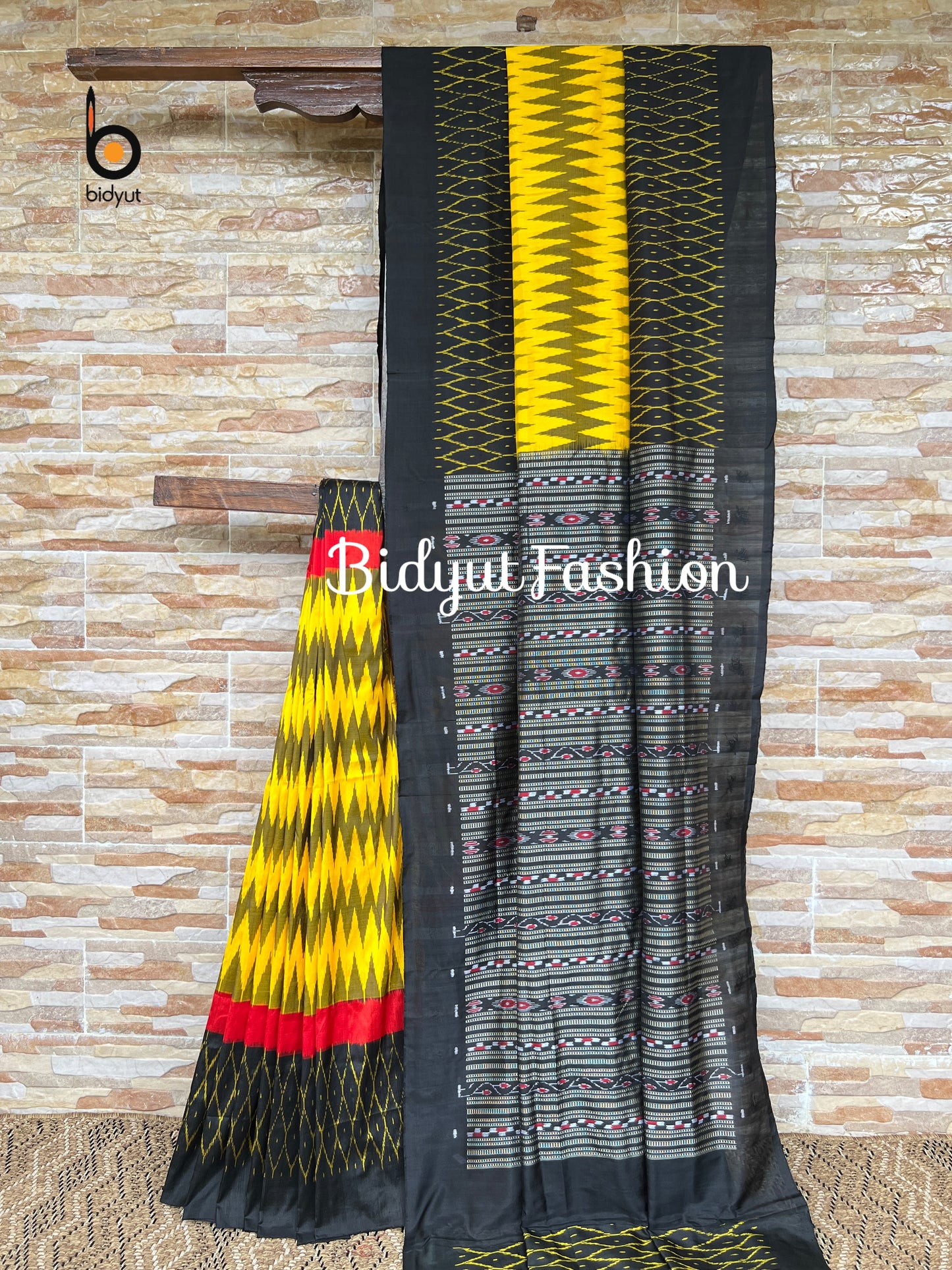 Handlooms of Odisha Sambalpuri Ikat Silk Saree Yellow color