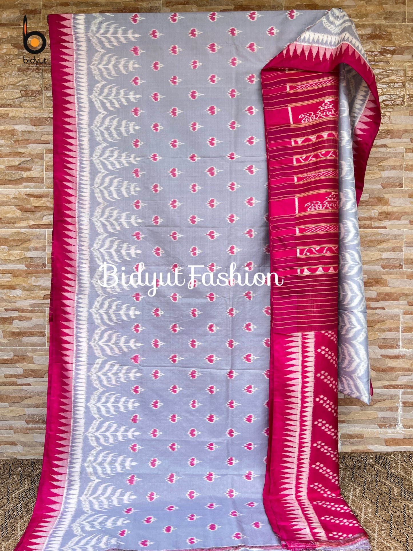 Handlooms of Odisha Nuapatna Ikat Silk Saree Silver Grey Color