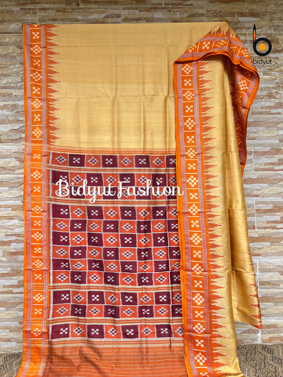 Odisha handloom Nuapatna Khandua Ikat Silk Saree Passapalli border golden Yellow Color