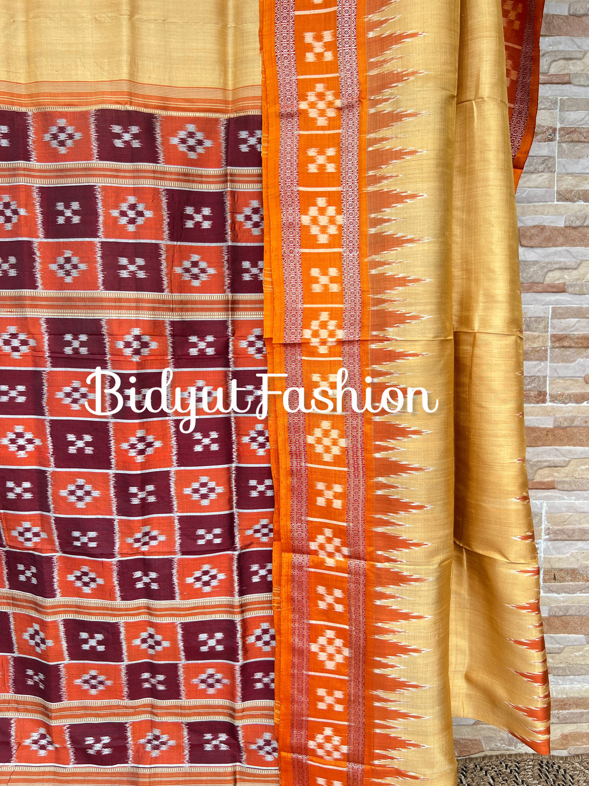 Odisha handloom Nuapatna Khandua Ikat Silk Saree Passapalli border golden Yellow Color