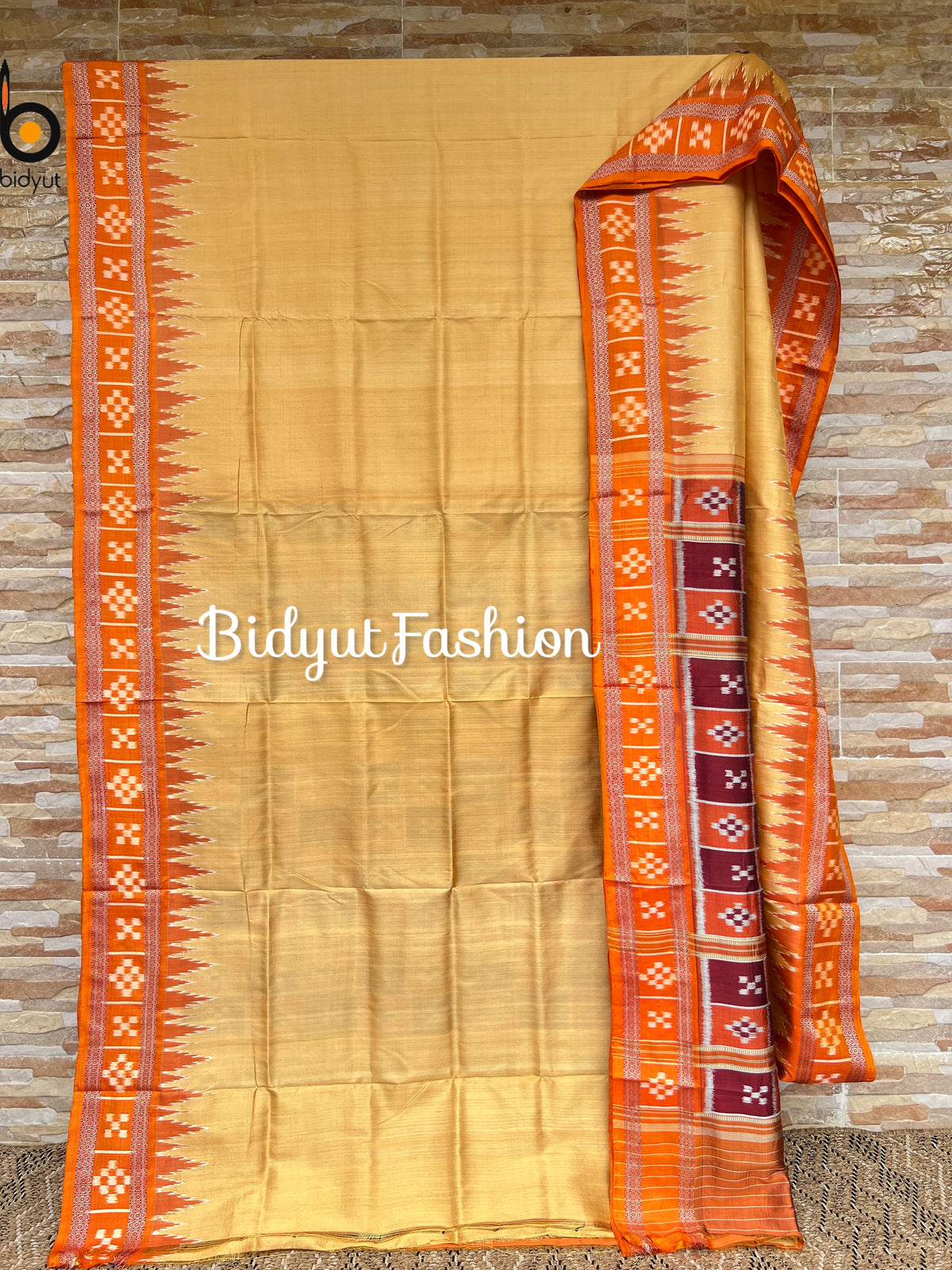 Odisha handloom Nuapatna Khandua Ikat Silk Saree Passapalli border golden Yellow Color