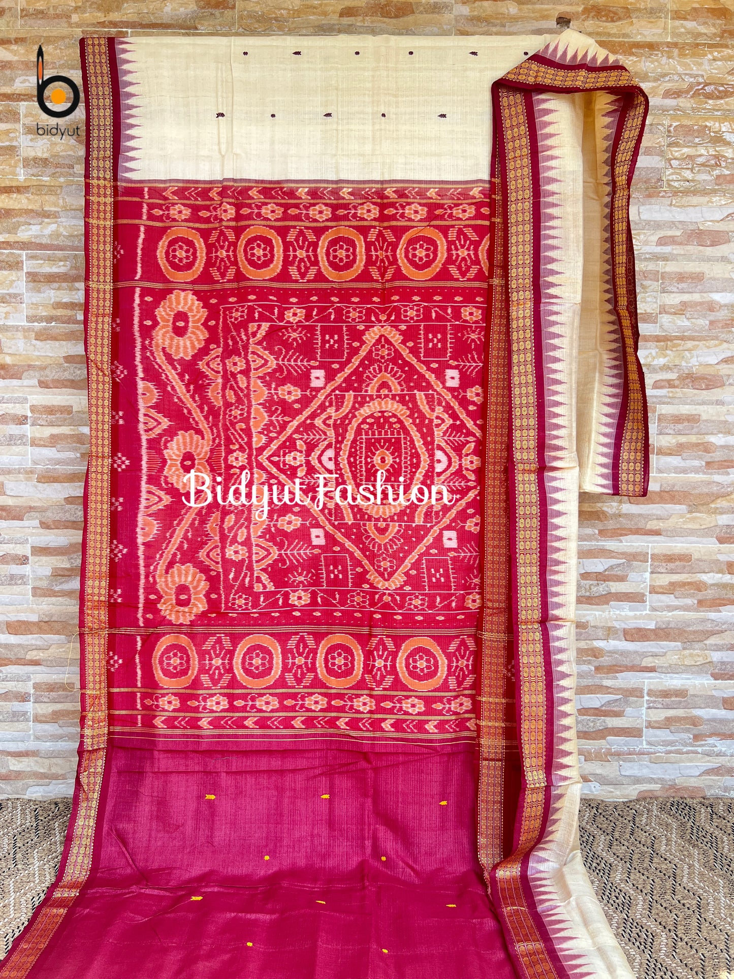 Handlooms of Odisha Santhal Tribal Tussar Silk Sarees Natural Beige Color