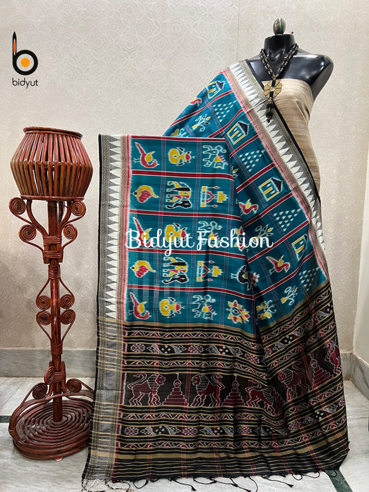 Rama Green Nabakothi Ikat Silk Dupatta | Odisha Handloom