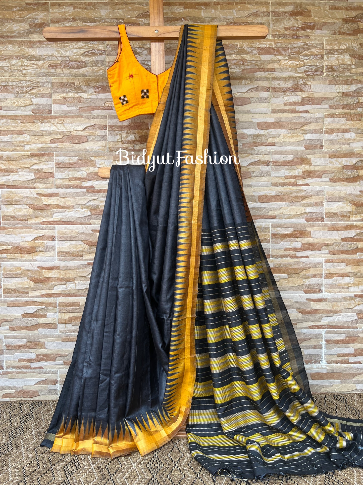 Handlooms of Odisha Gopalpur Tussar Silk Saree Black Color