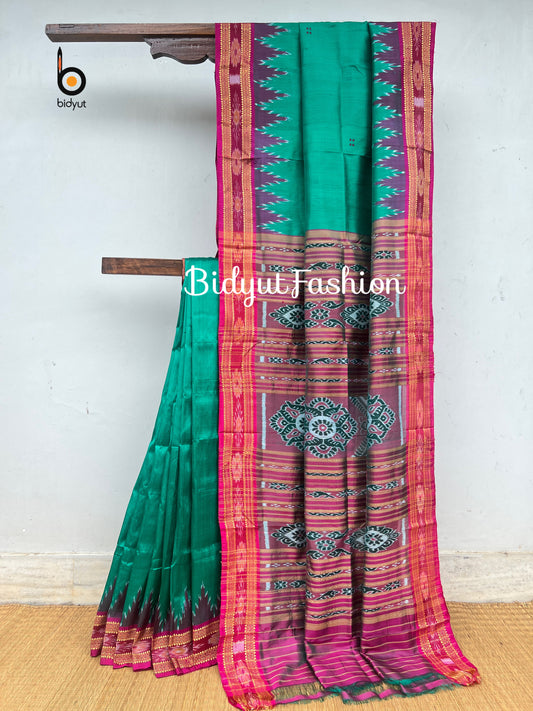 Handlooms of Odisha Nuapatna Khandua Ikat Silk Saree Green Color