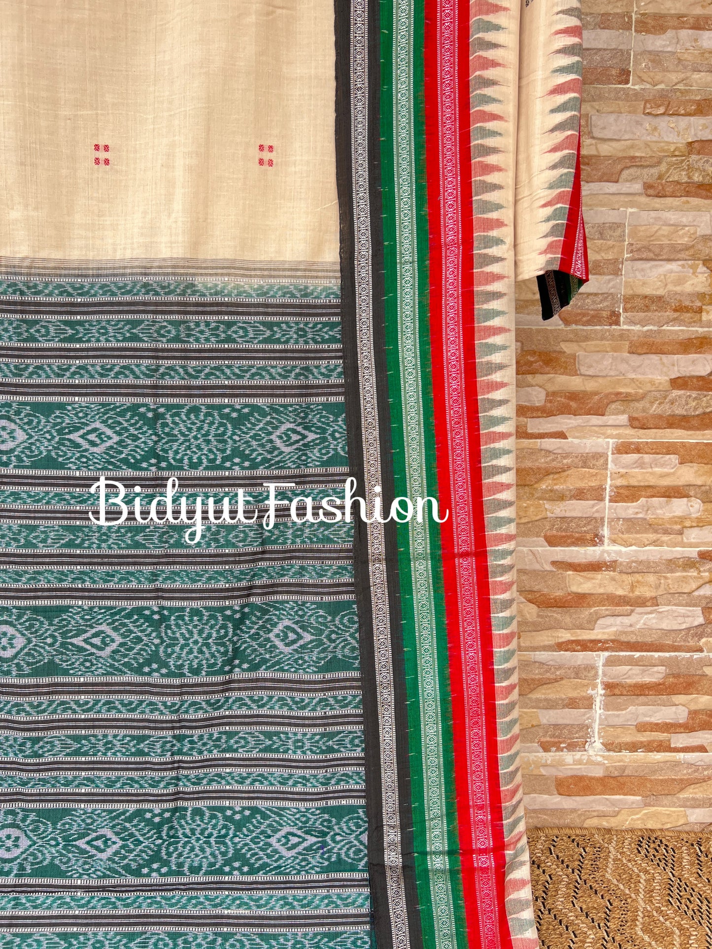 Handlooms of Odisha Sambalpuri Ikat Cotton Saree Off White Color