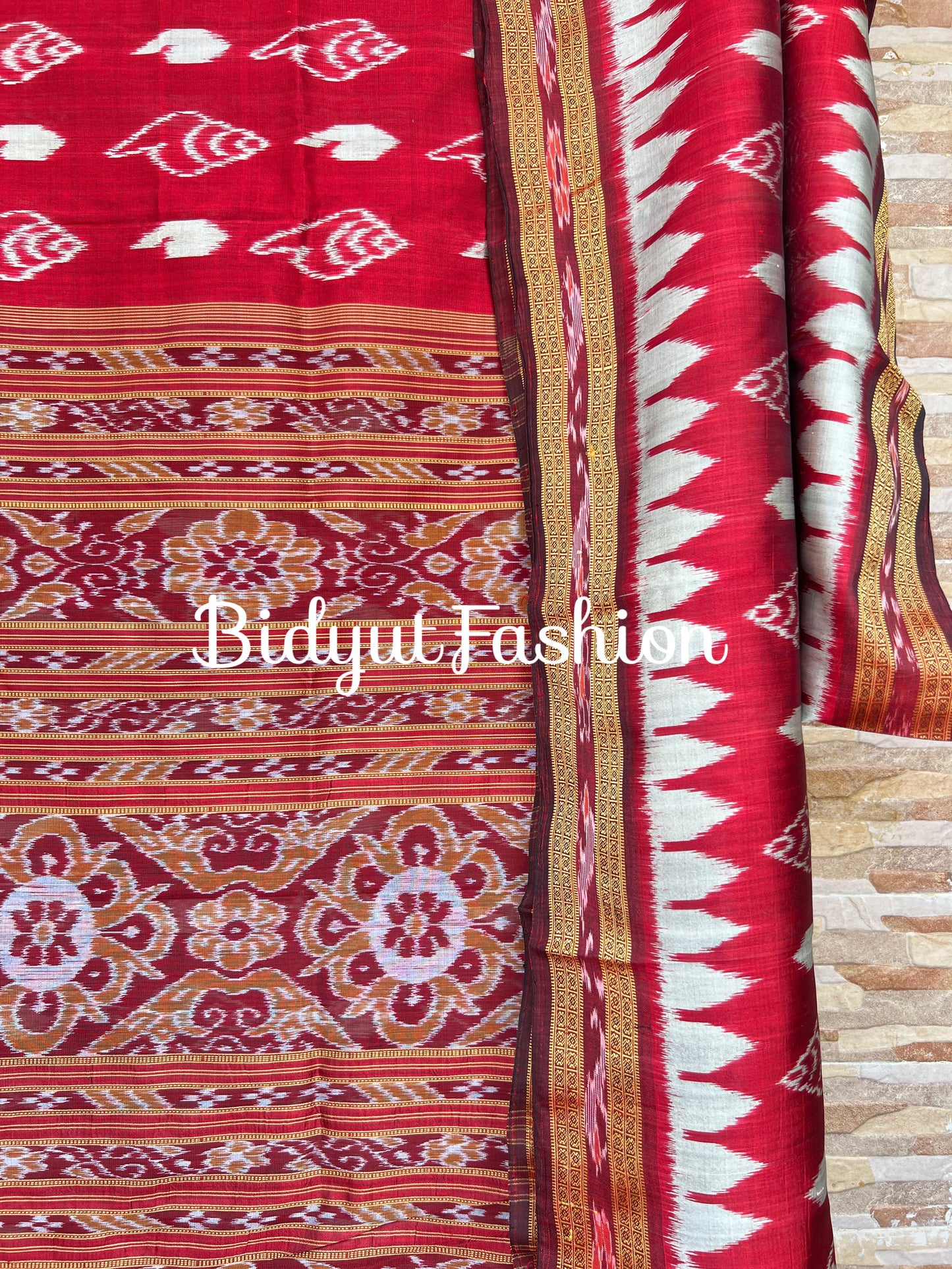Handlooms of Odisha Nuapatna Khandua Ikat Silk Saree Red Color