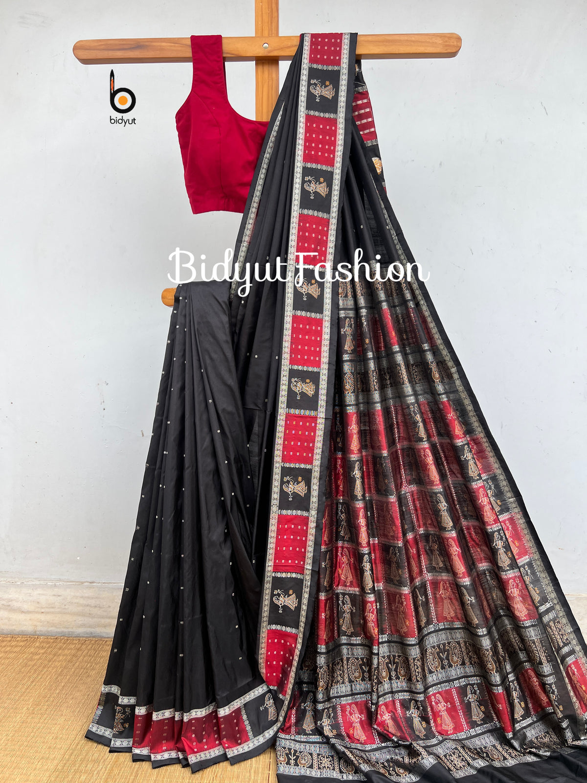 Handlooms of Odisha Putli Bomkai Silk Saree Black color