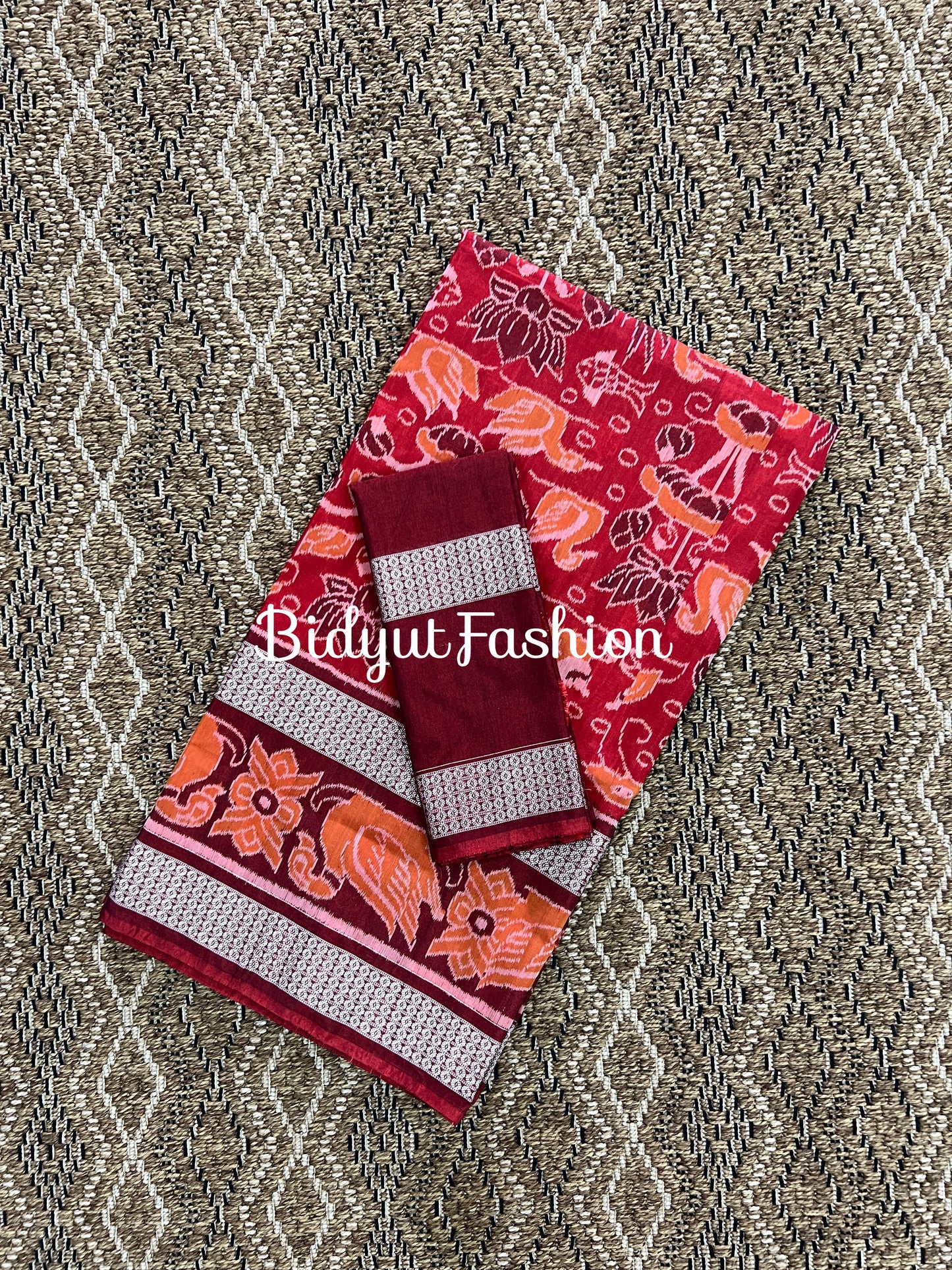 Handlooms of Odisha Sambalpuri Ikat Bapta Saree in Burgundy color