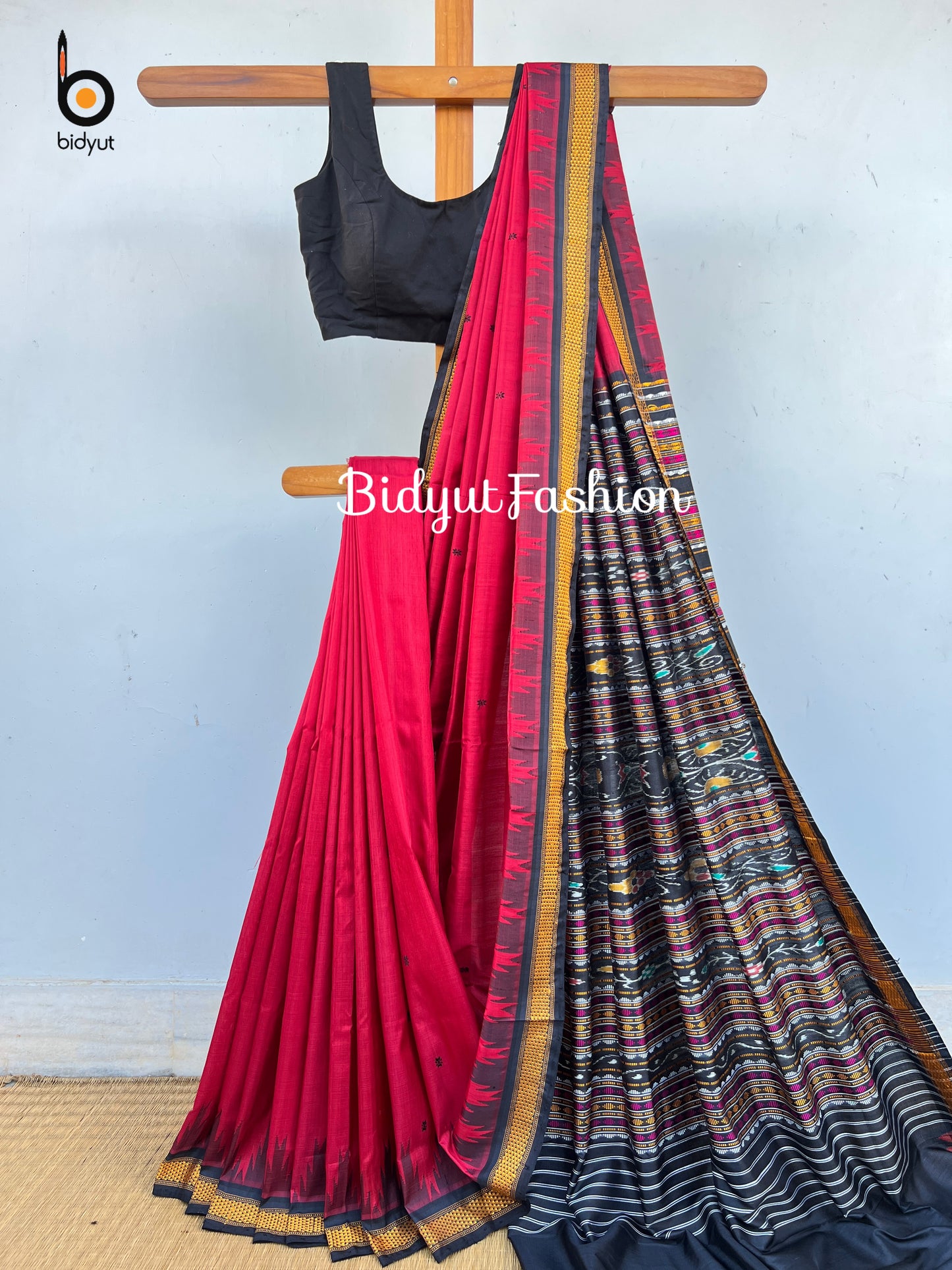 Handlooms of Odisha Berhampuri Double Palla Silk Saree Red color
