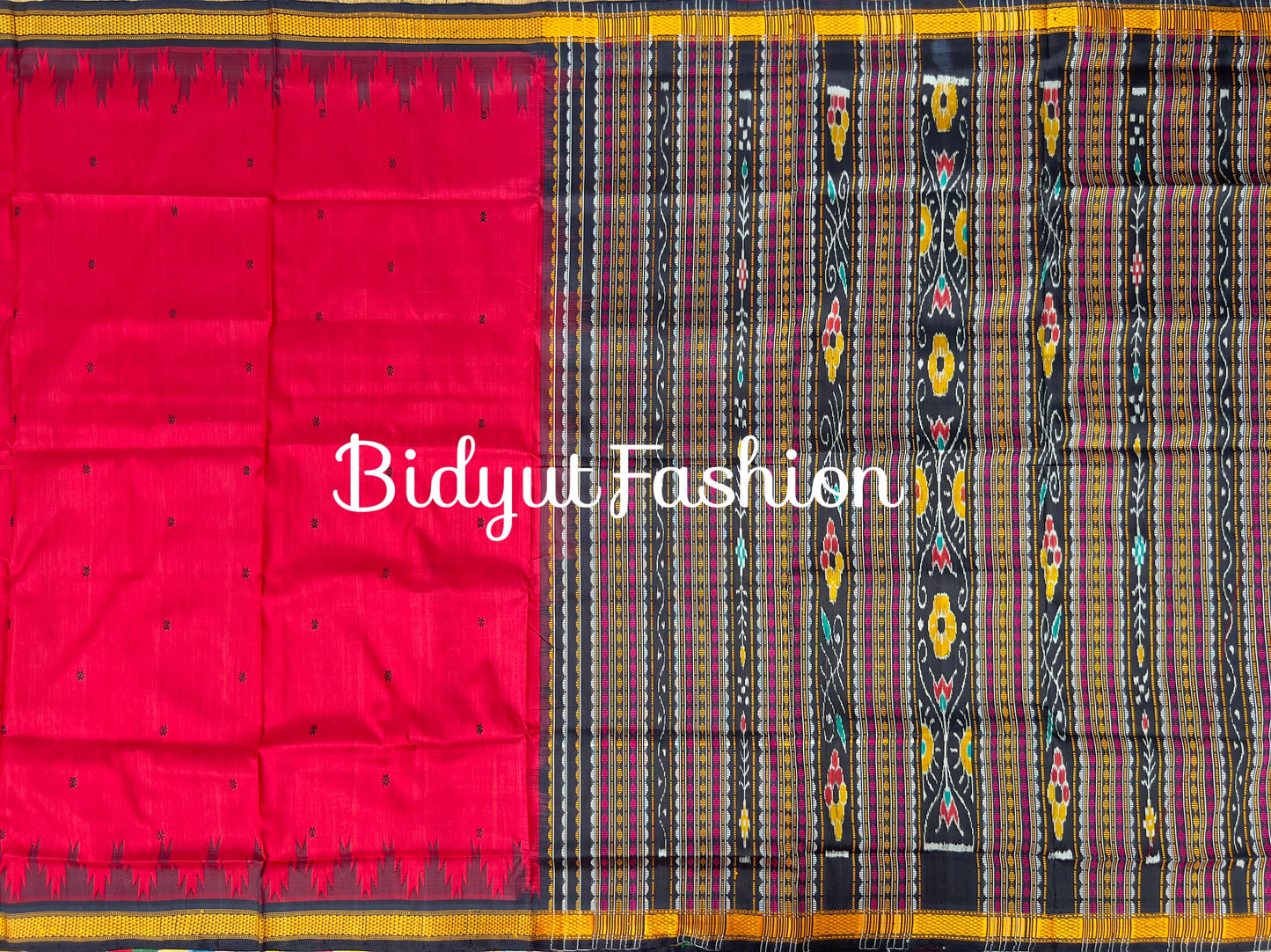 Handlooms of Odisha Berhampuri Double Palla Silk Saree Red color