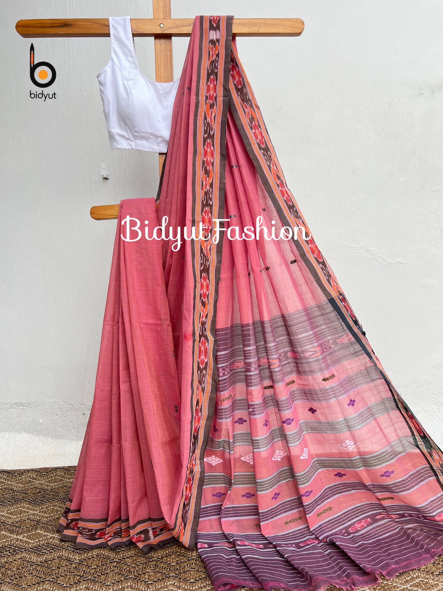 Handlooms of Odisha Jagatsinghpur Suta Ikat Cotton saree Pink color