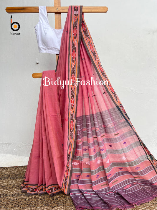 Handlooms of Odisha Jagatsinghpur Suta Ikat Cotton saree Pink color