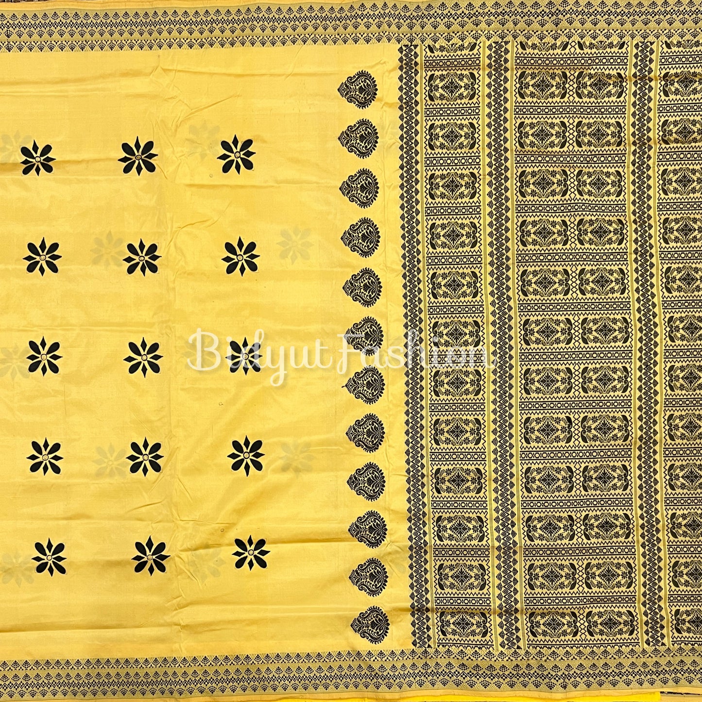 Handlooms of Assam Paat Silk Saree Yellow color
