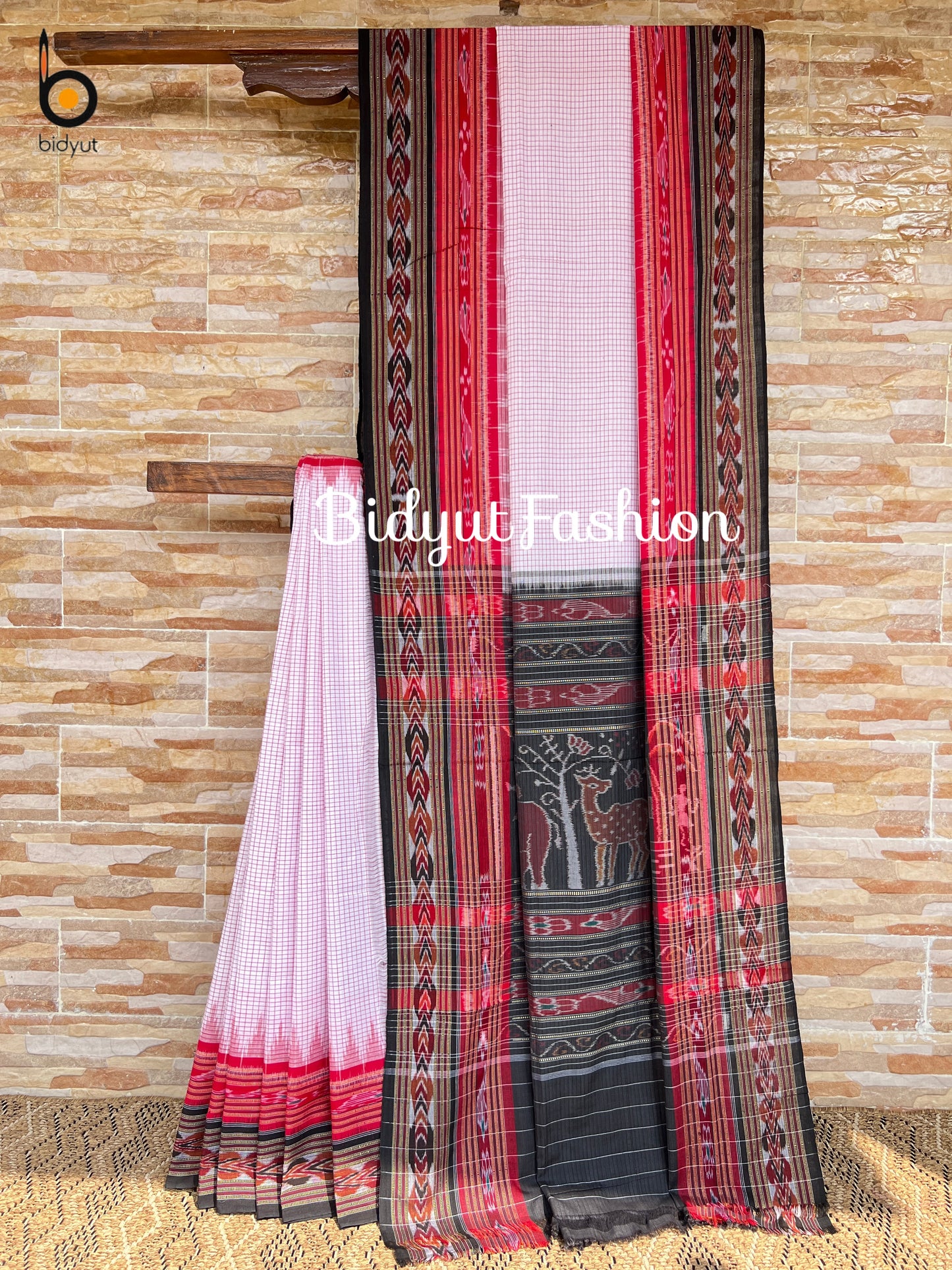 Handlooms of Odisha Sachipar Sambalpuri Ikat Cotton Sarees White color