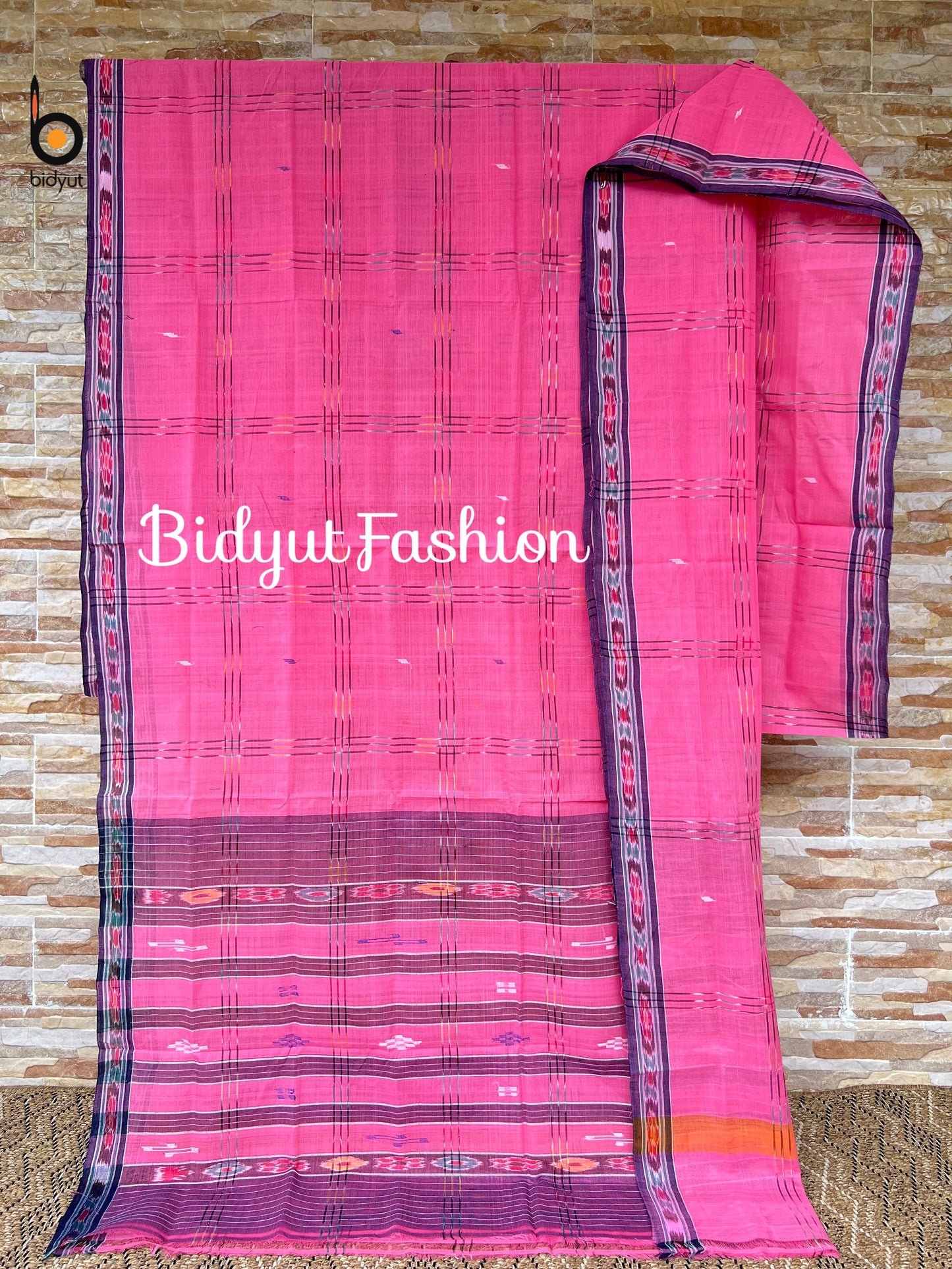 Handlooms of Odisha Jagatsinghpur Suta Ikat Cotton Saree Pink Color