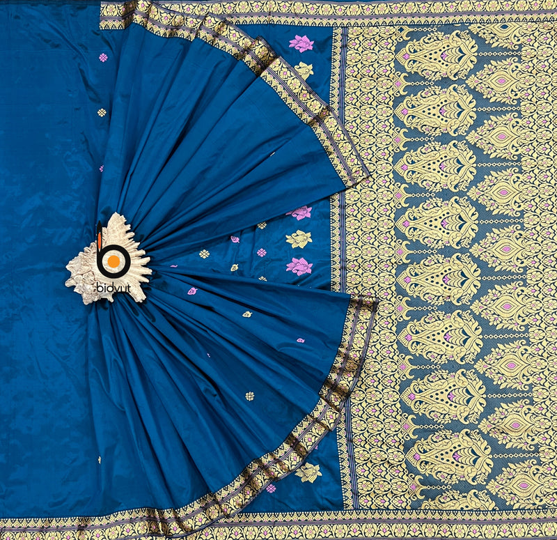 Assam Handloom Paat Silk Saree - Blue sari - Bidyut Fashion