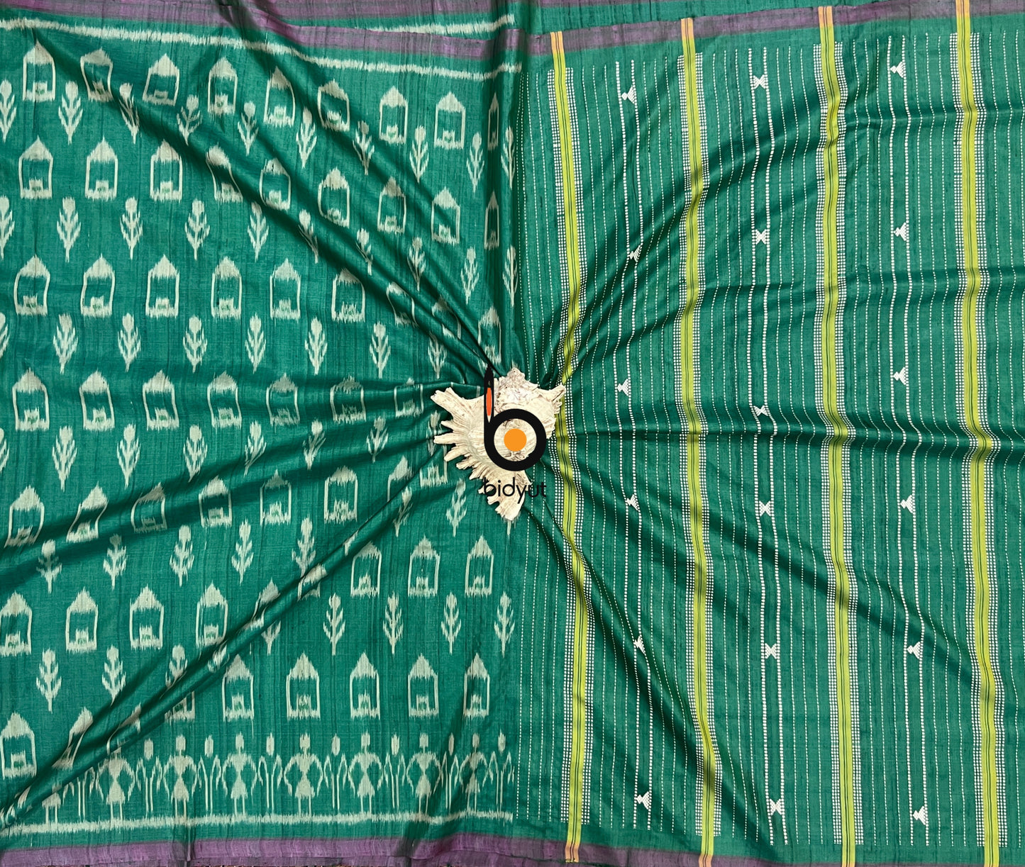 Handlooms of Odisha Gopalpur Ikat Tussar Silk Saree Green Color