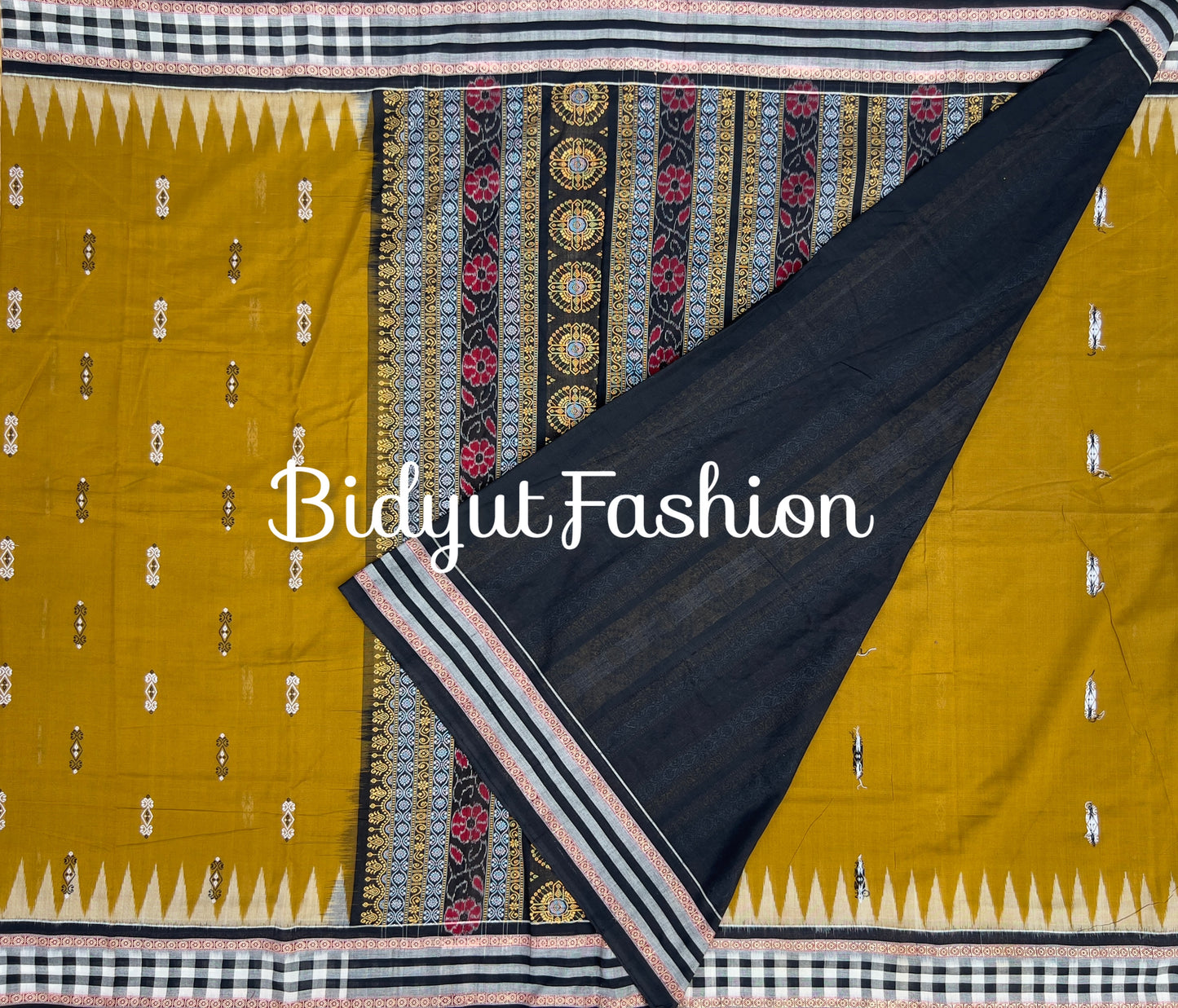 Handlooms of Odisha Sambalpuri Bomkai Cotton Saree Olive green color