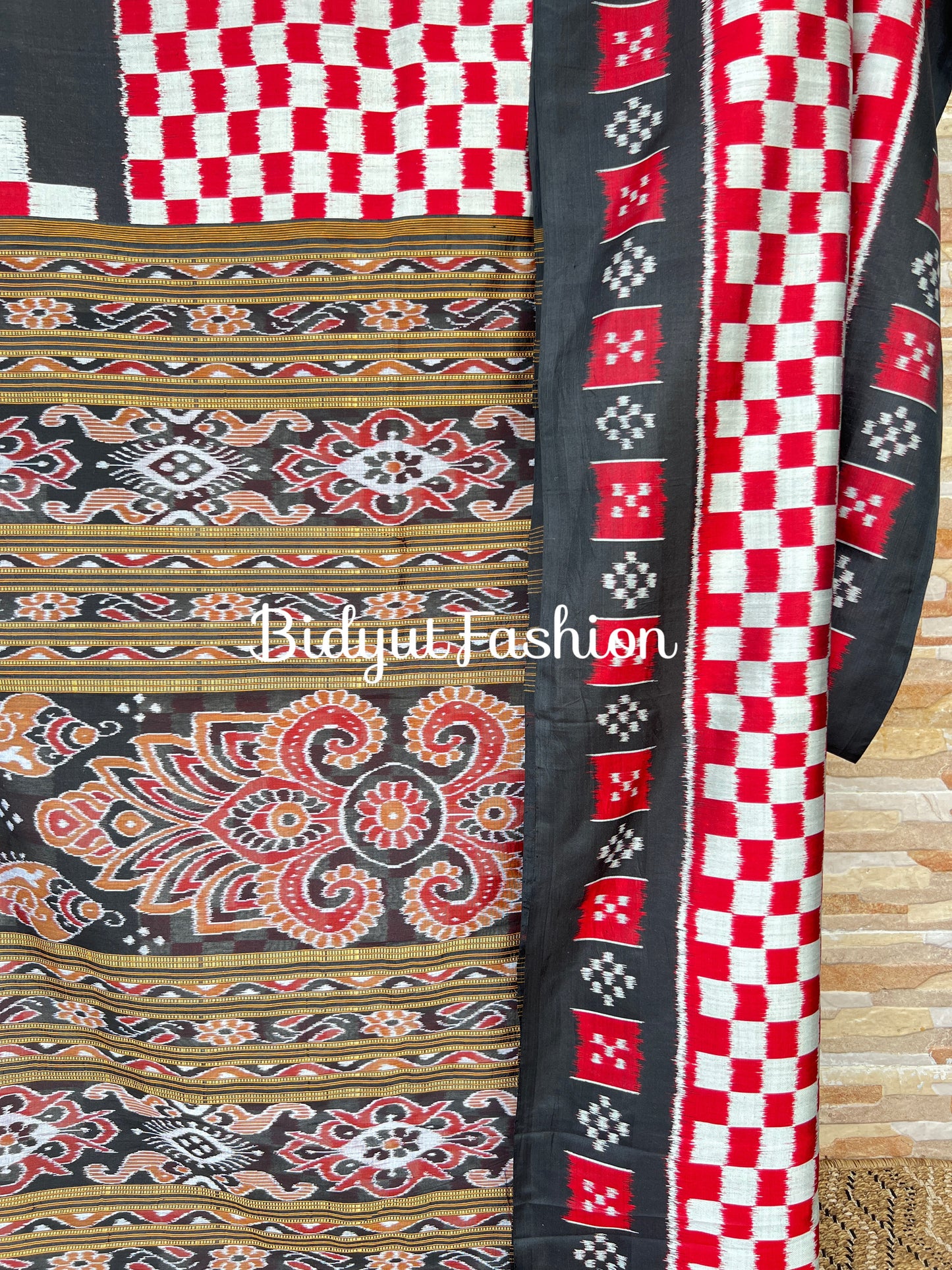 Handlooms of Odisha Nuapatna Khandua Ikat Silk Saree white red Color