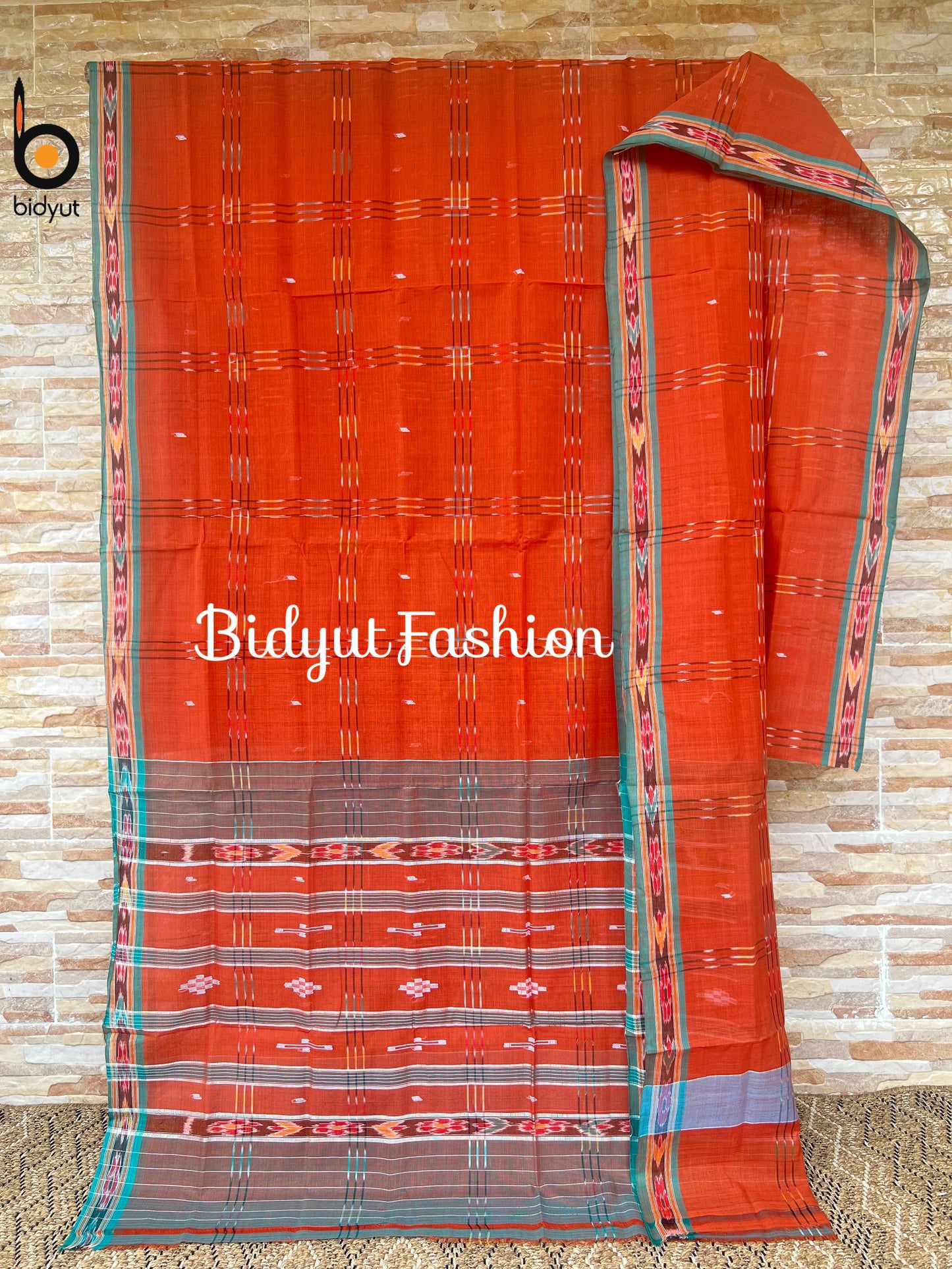 Handlooms of Odisha Jagatsinghpur Suta Ikat Cotton saree Brown color