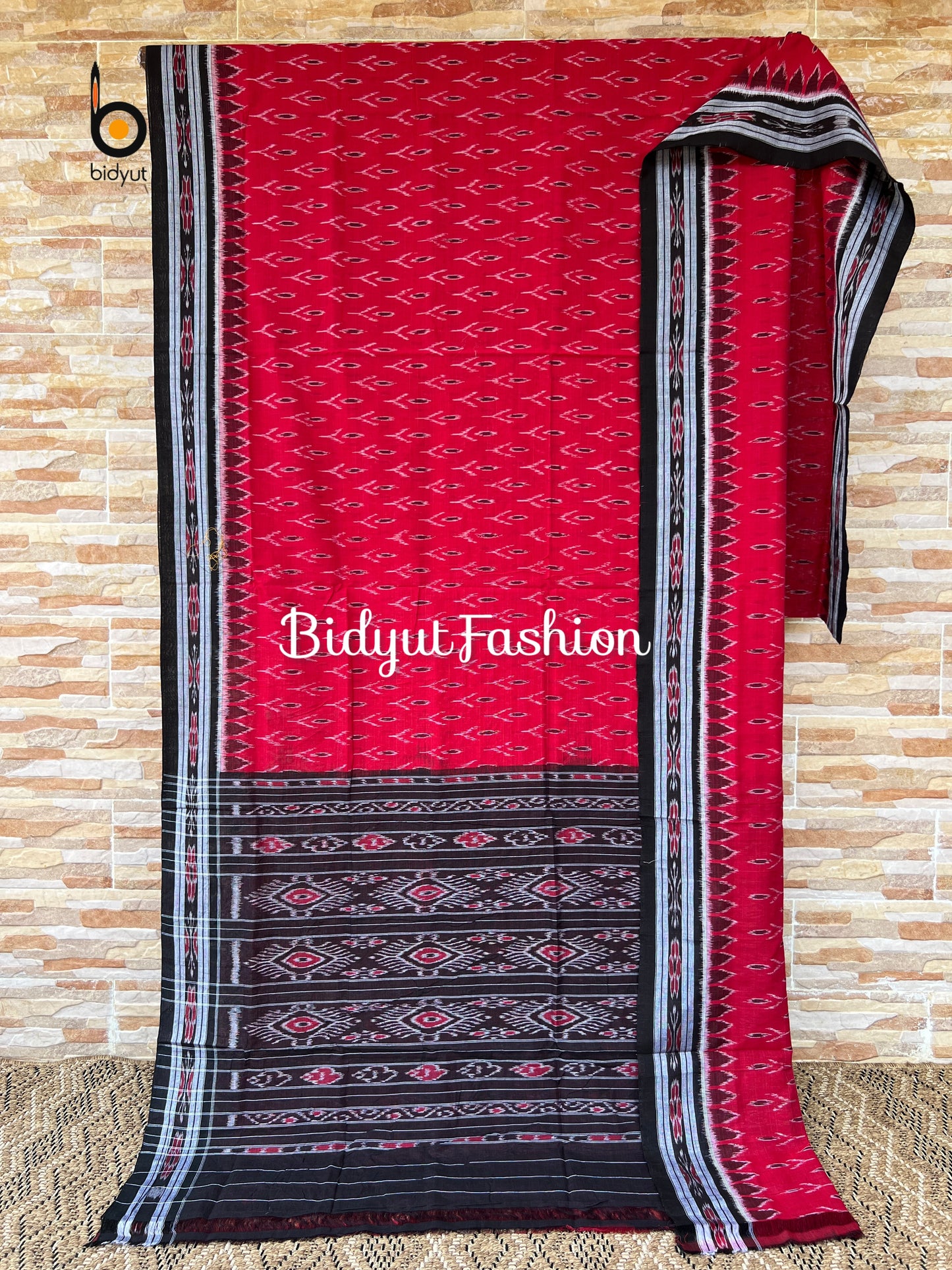 Handlooms of Odisha Maniabandha Nuapatna Ikat Cotton Saree Red Color