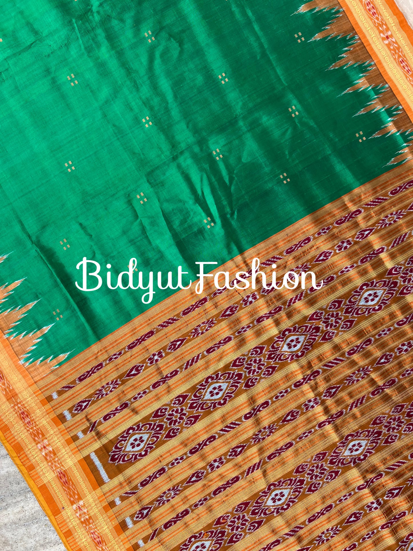 Odisha handloom Nuapatna Khandua Ikat Silk Saree Green Color