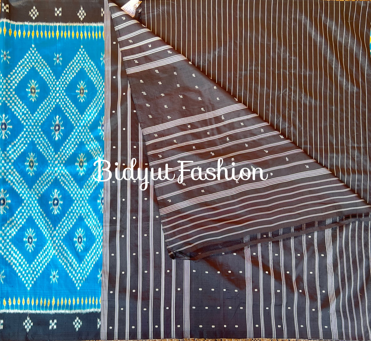 Handlooms of Odisha Taraballi motif Nuapatna Khandua Ikat Silk Saree blue color