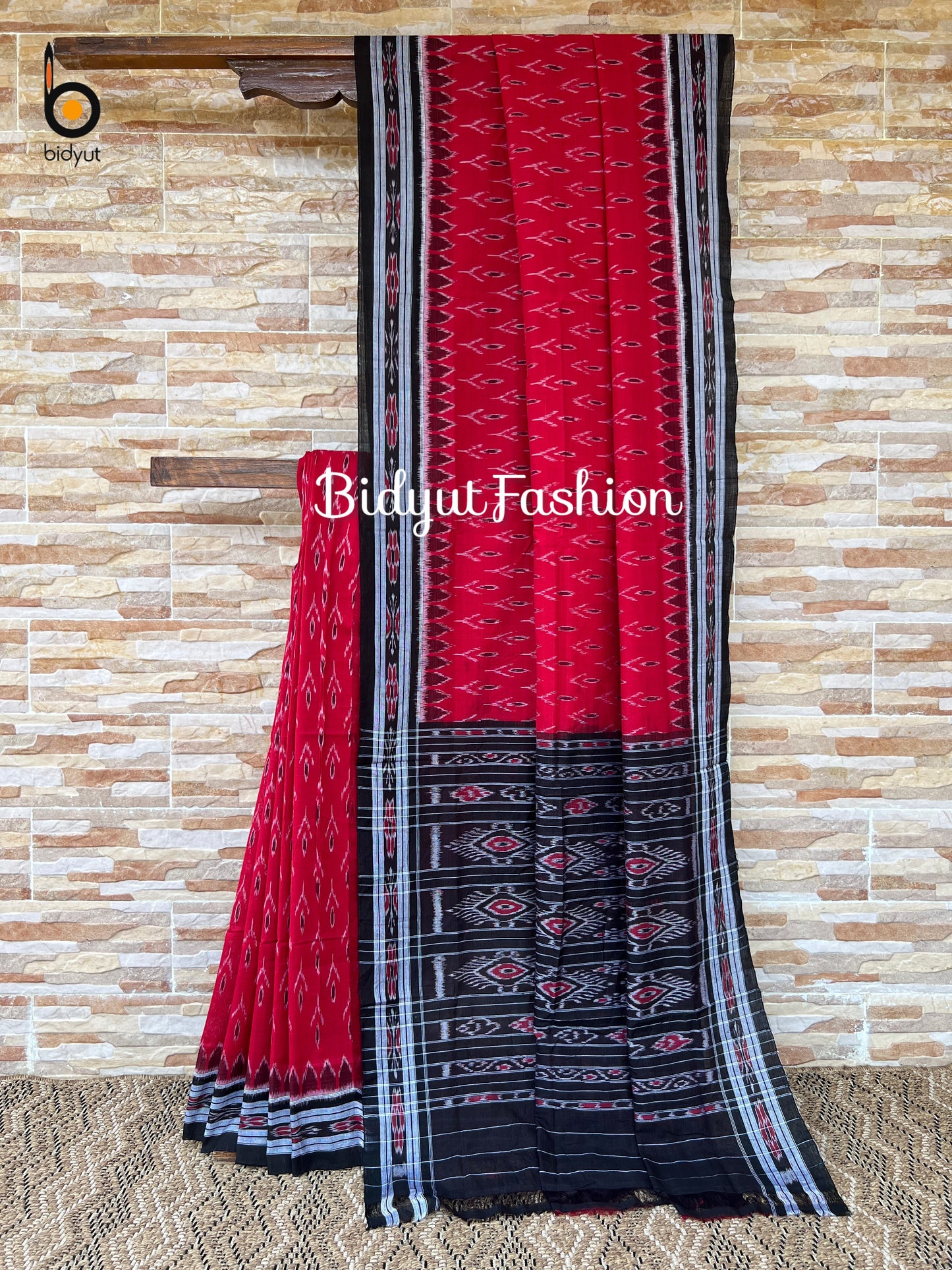 Handlooms of Odisha Maniabandha Nuapatna Ikat Cotton Saree Red Color