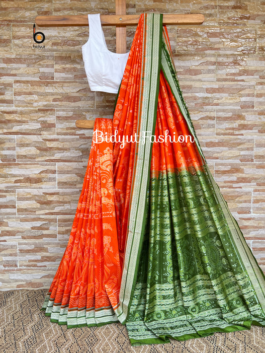 Handlooms of Odisha Sambalpuri exclusive Ikat Silk Saree Orange Color
