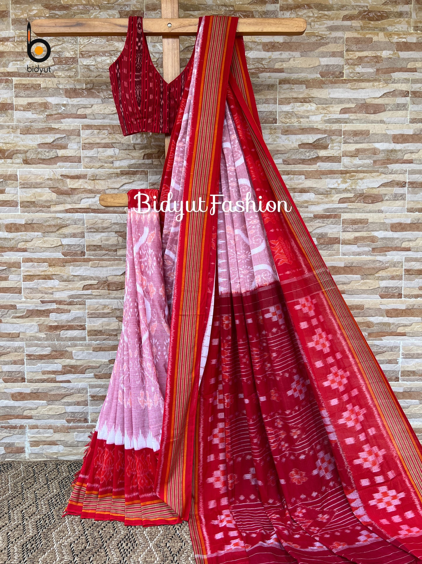 Handlooms of Odisha Nuapatna Maniabandha Ikat Cotton Saree Pink Color