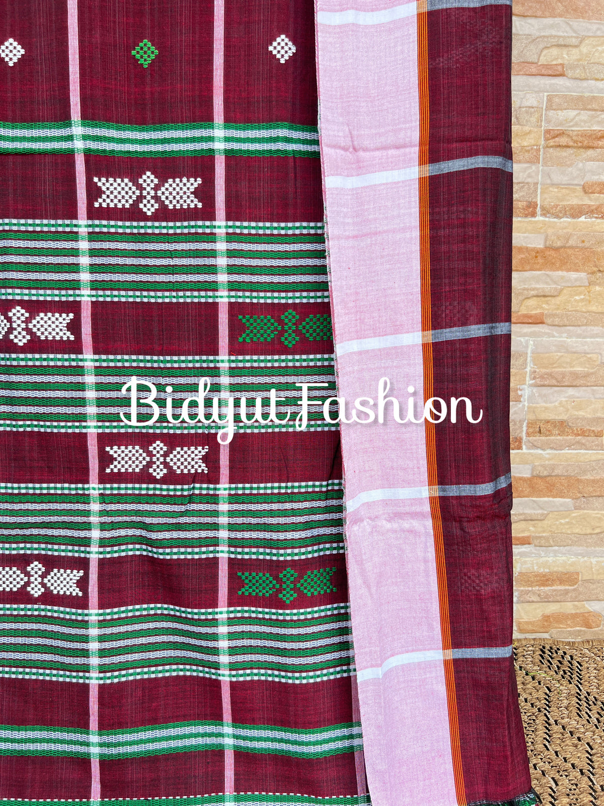 Handlooms of Odisha Santhal Tribal Cotton Sarees Burgundy color