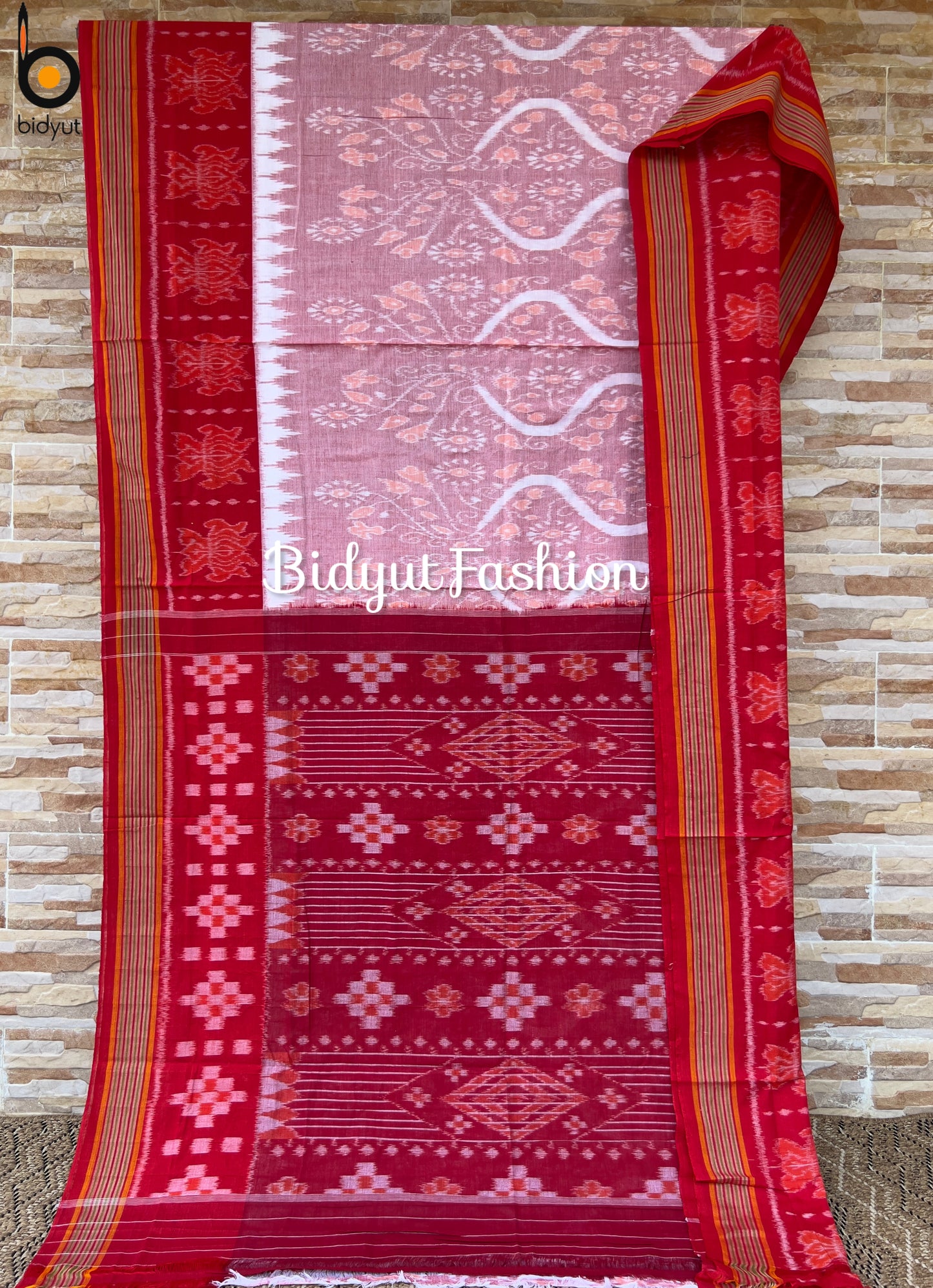 Handlooms of Odisha Nuapatna Maniabandha Ikat Cotton Saree Pink Color
