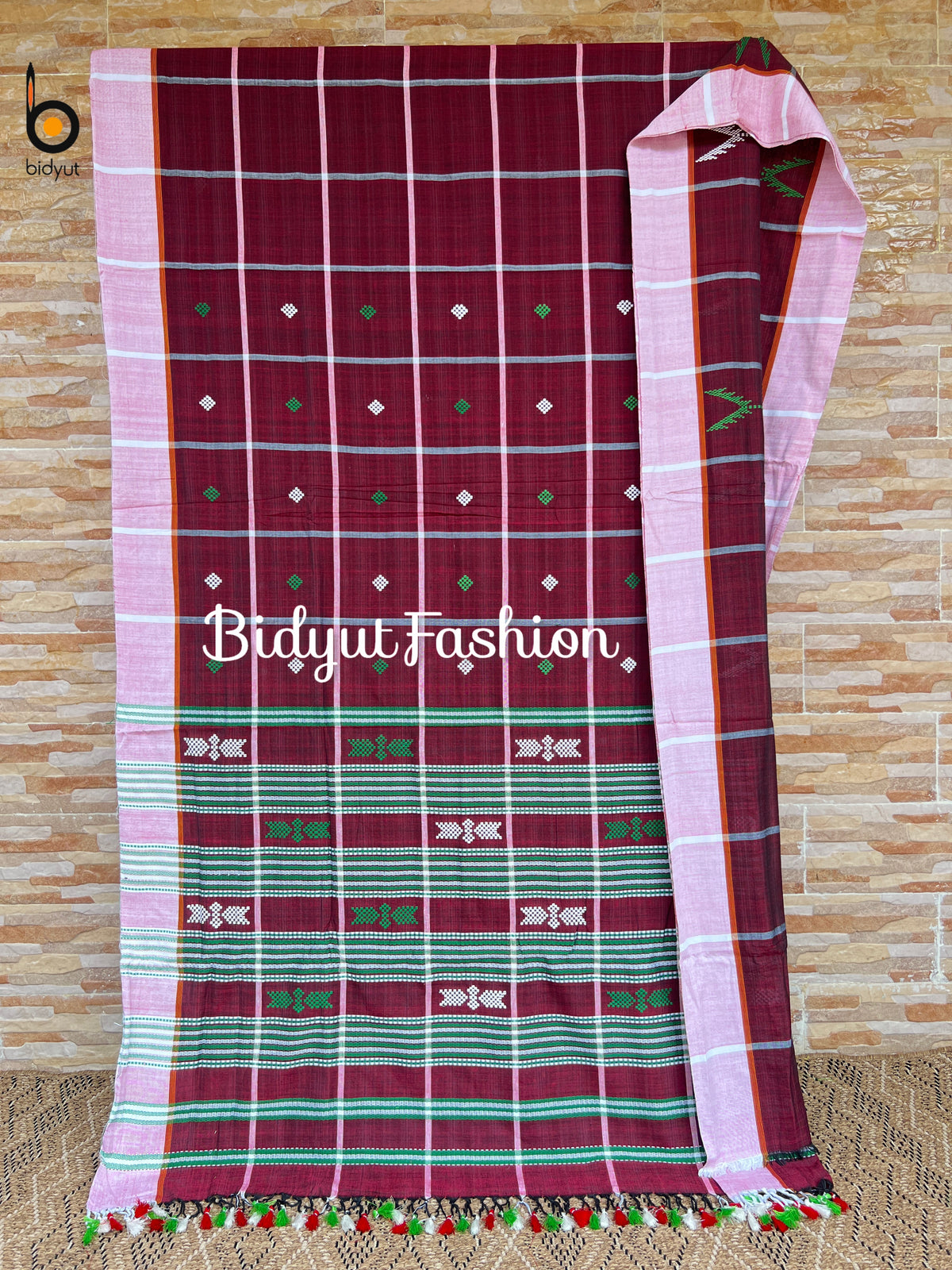 Handlooms of Odisha Santhal Tribal Cotton Sarees Burgundy color
