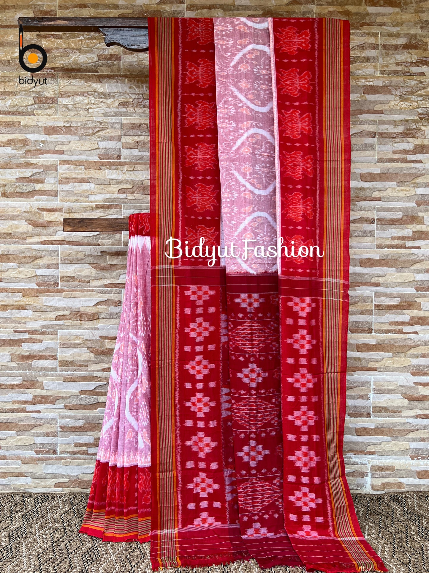 Handlooms of Odisha Nuapatna Maniabandha Ikat Cotton Saree Pink Color